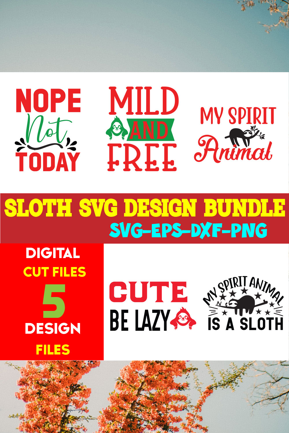 Sloth T-shirt Design Bundle Vol-08 pinterest preview image.