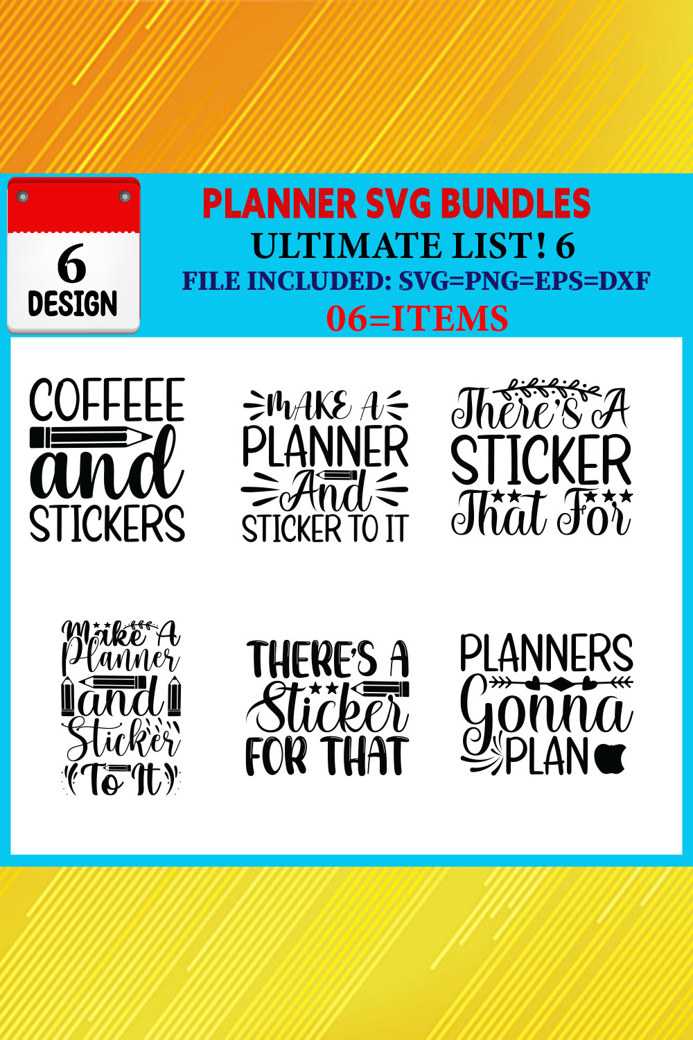 Planner T-shirt Design Bundle Vol-06 pinterest preview image.