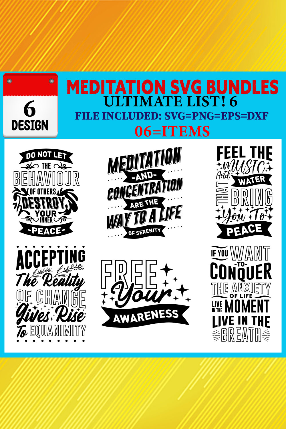 Meditation T-shirt Design Bundle Vol-01 pinterest preview image.