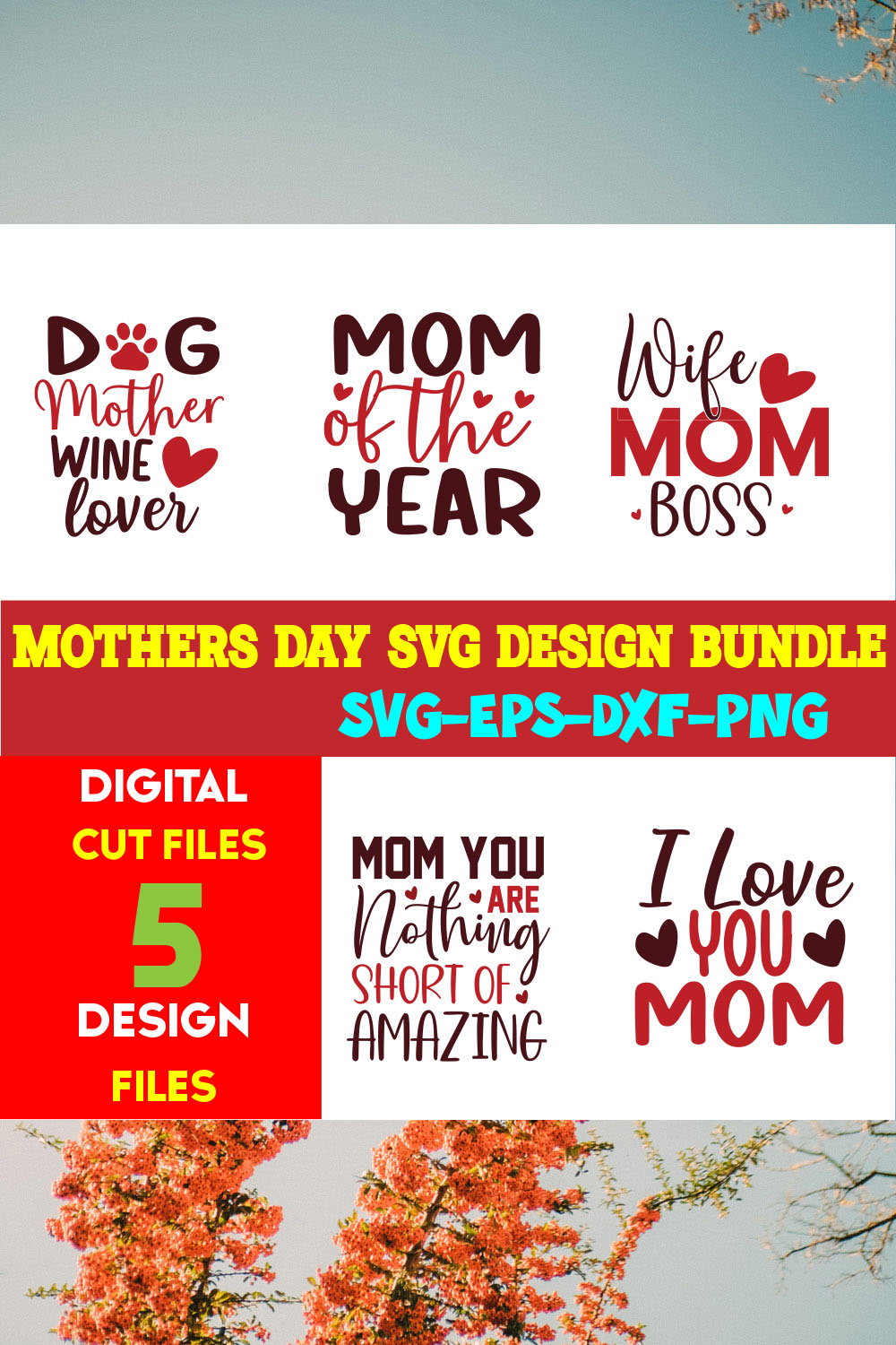 Mothers Day T-shirt Design Bundle Volume-17 pinterest preview image.