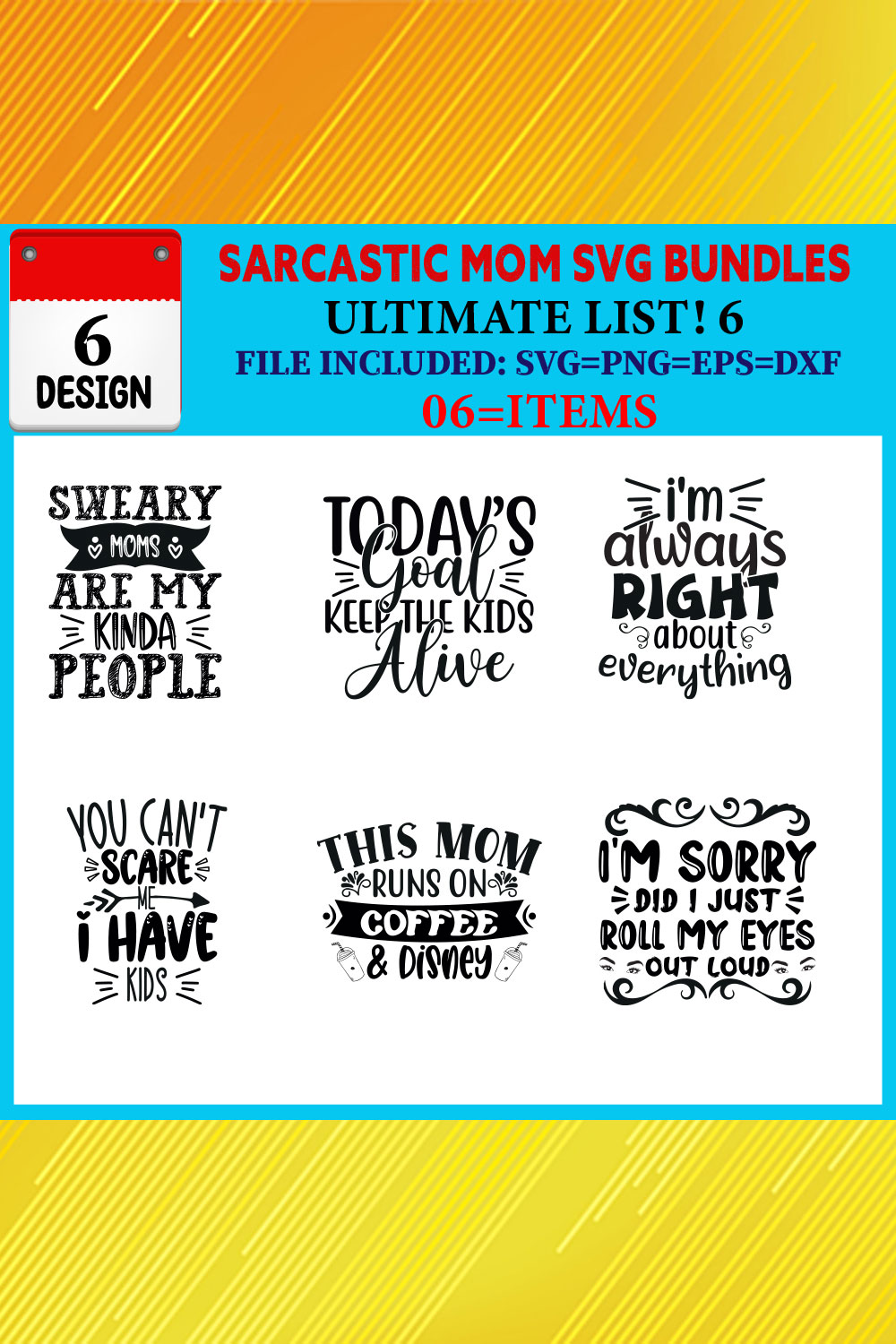 Sarcastic Mom T-shirt Design Bundle Vol-03 pinterest preview image.