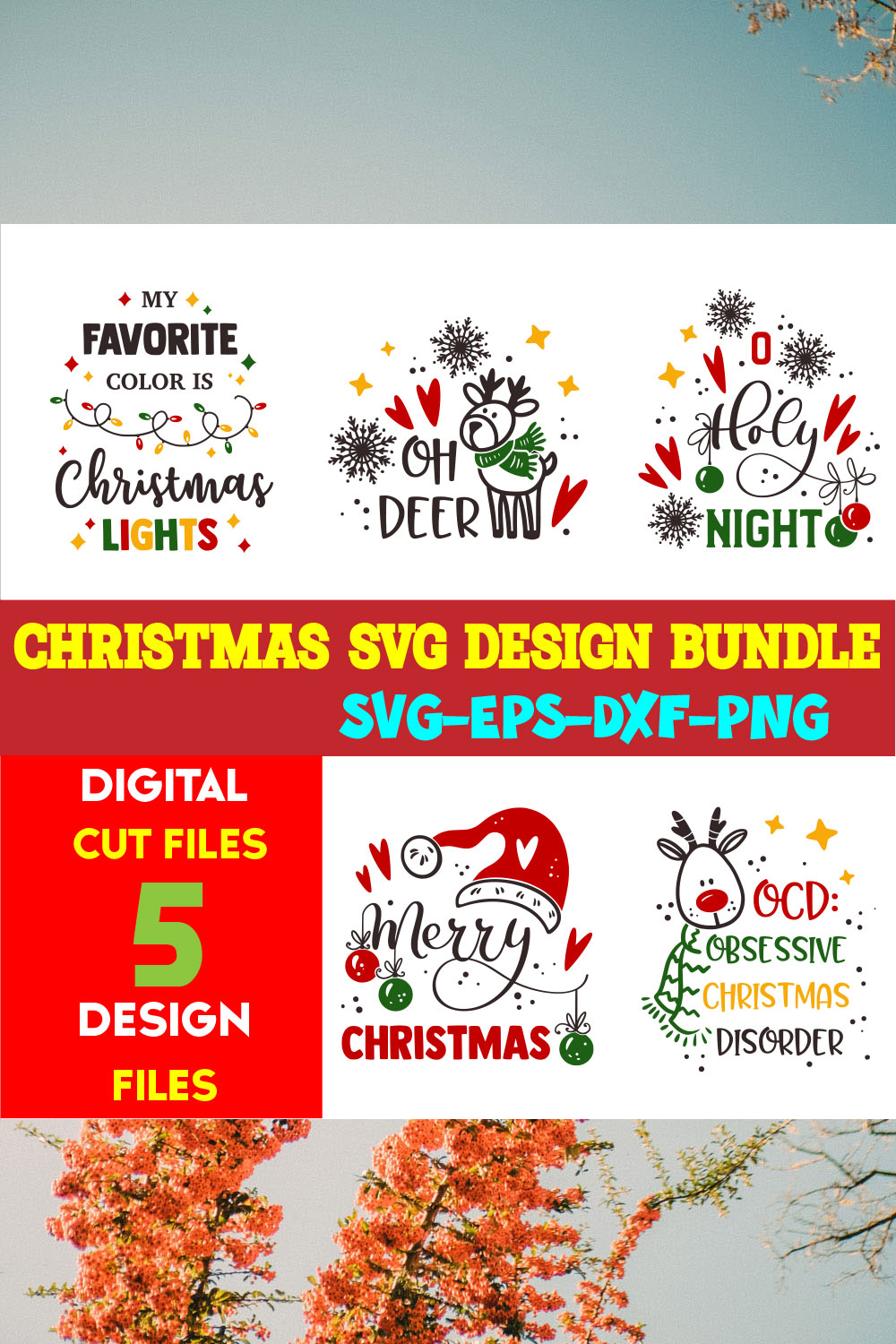 Christmas SVG T-shirt Design Bundle Volume-95 pinterest preview image.