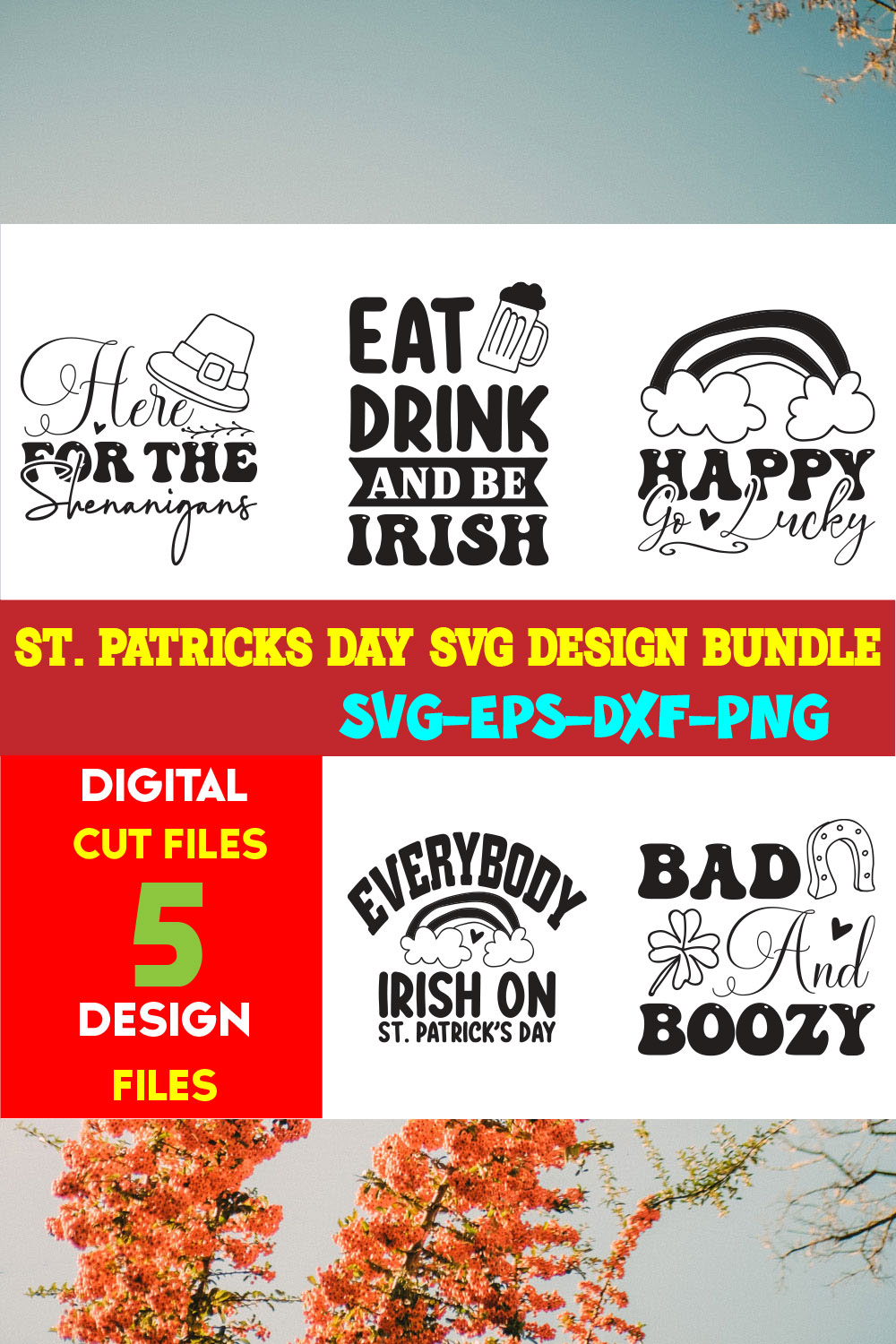 St Patricks Day T-shirt Design Bundle Vol-10 pinterest preview image.