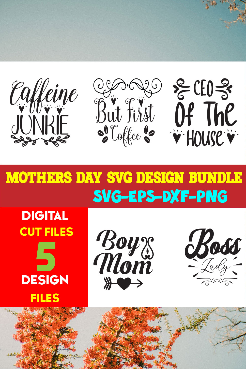 Mothers Day T-shirt Design Bundle Volume-12 pinterest preview image.