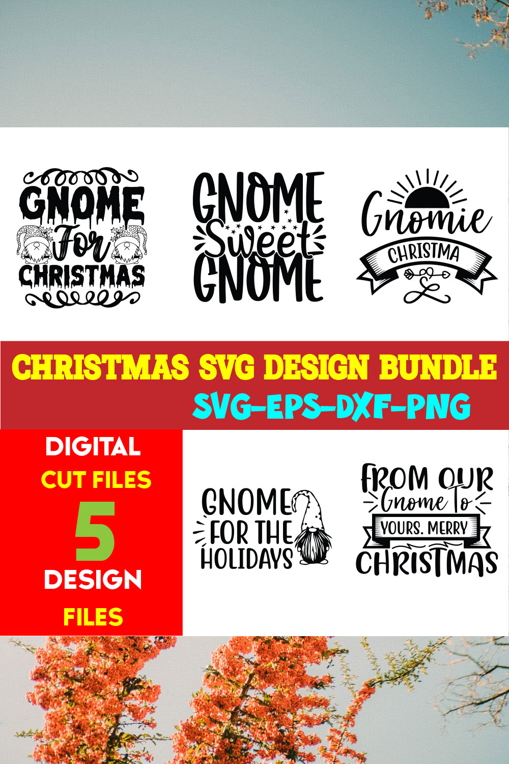 Christmas SVG T-shirt Design Bundle Volume-55 pinterest preview image.