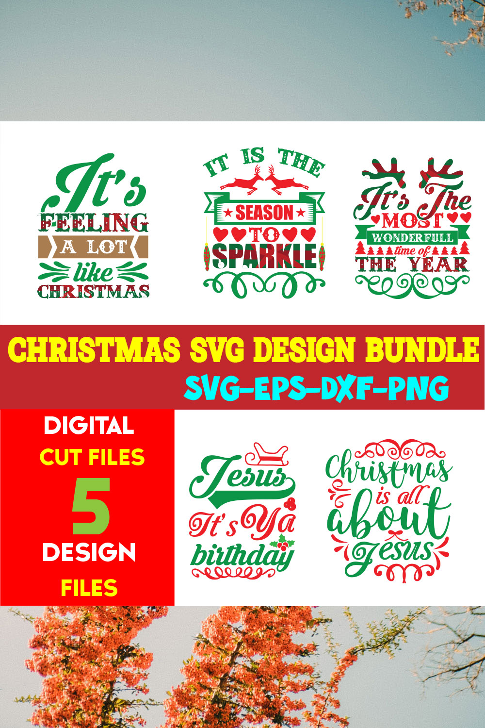 Christmas SVG T-shirt Design Bundle Volume-101 pinterest preview image.