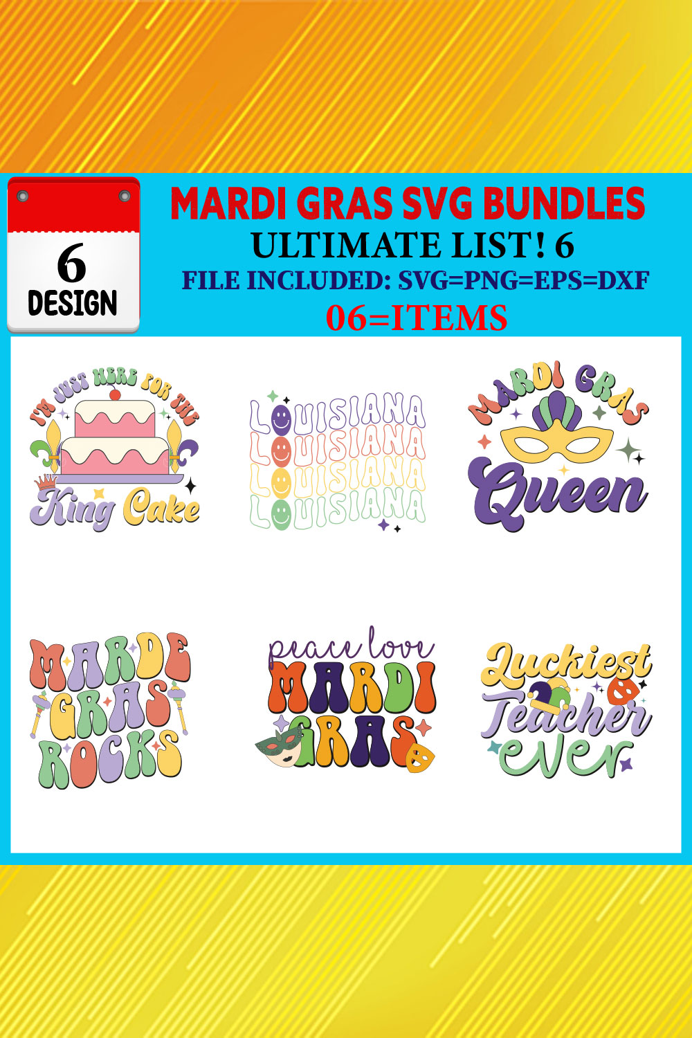 Mardi Gras T-shirt Design Bundle Vol-03 pinterest preview image.