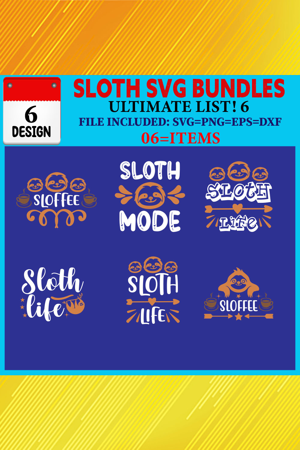 Sloth T-shirt Design Bundle Vol-03 pinterest preview image.