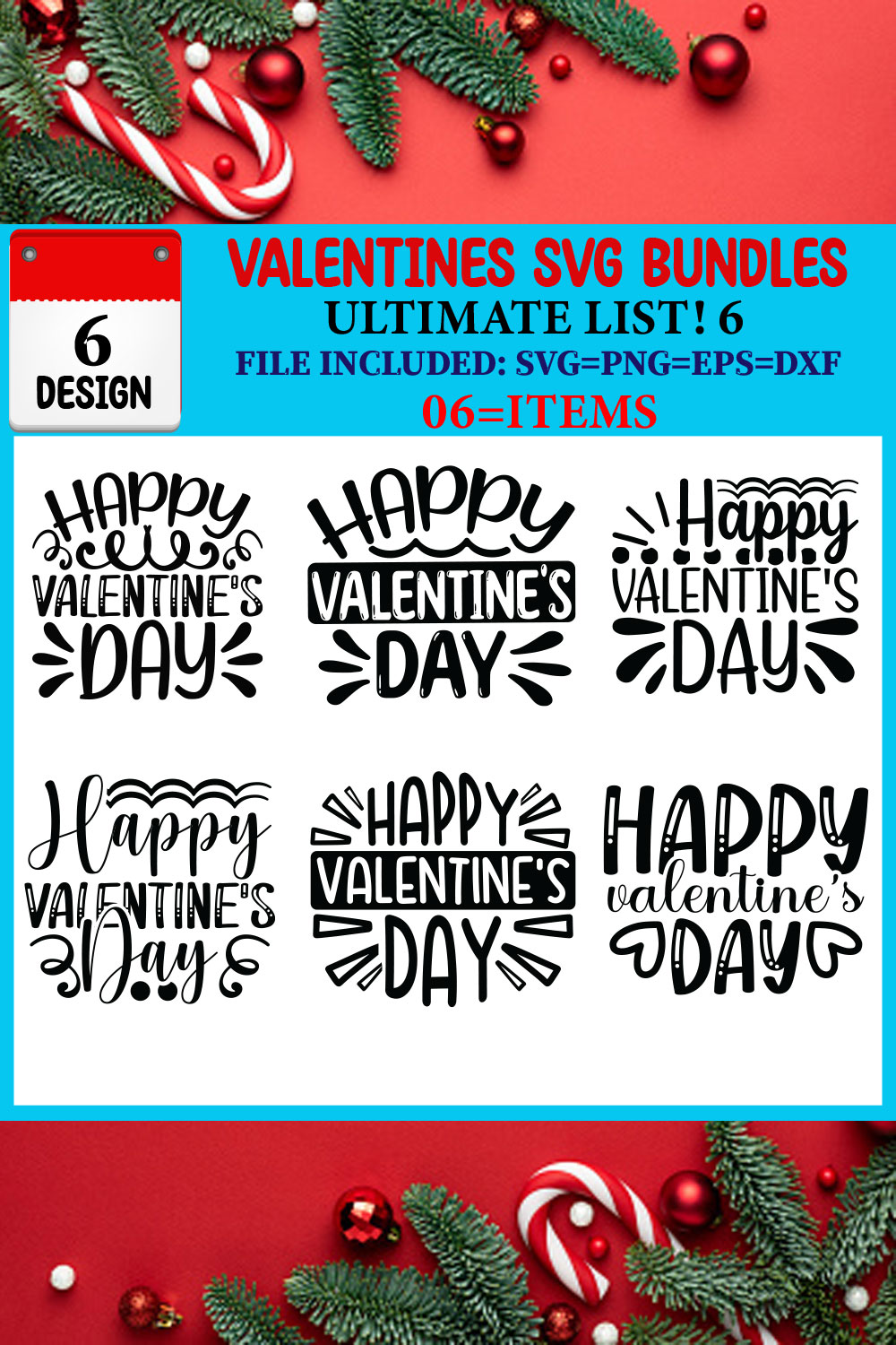 Valentines SVG T-shirt Design Bundle pinterest preview image.