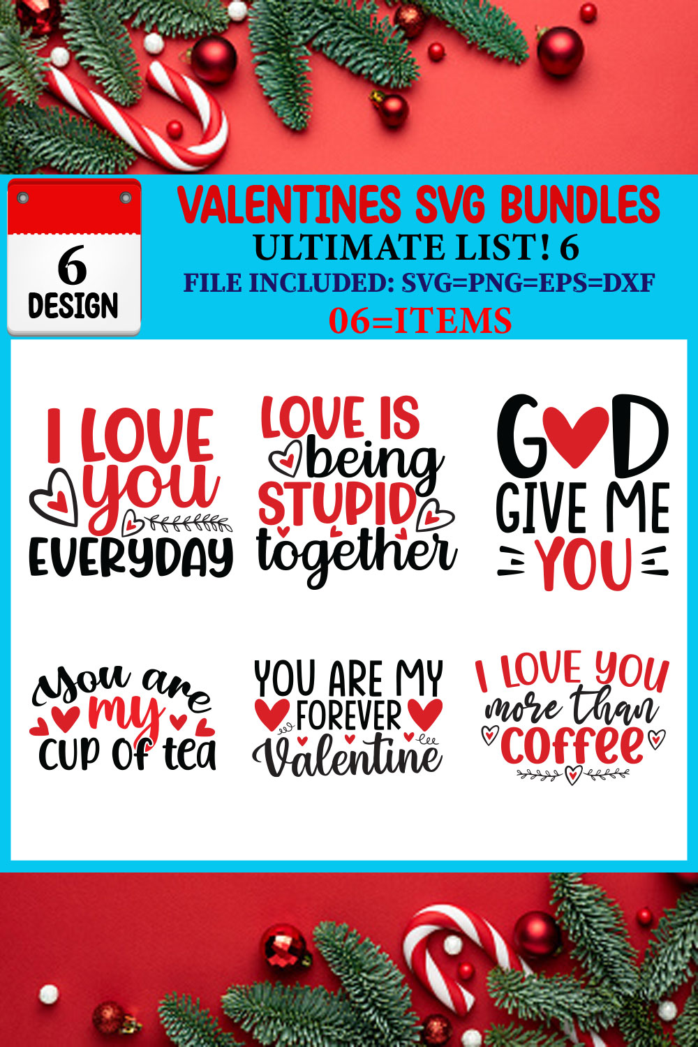 Valentines SVG T-shirt Design Bundle pinterest preview image.