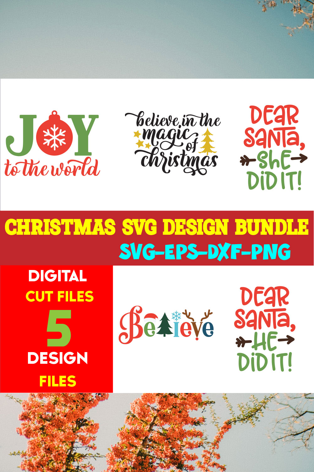 Christmas SVG T-shirt Design Bundle Volume-90 pinterest preview image.