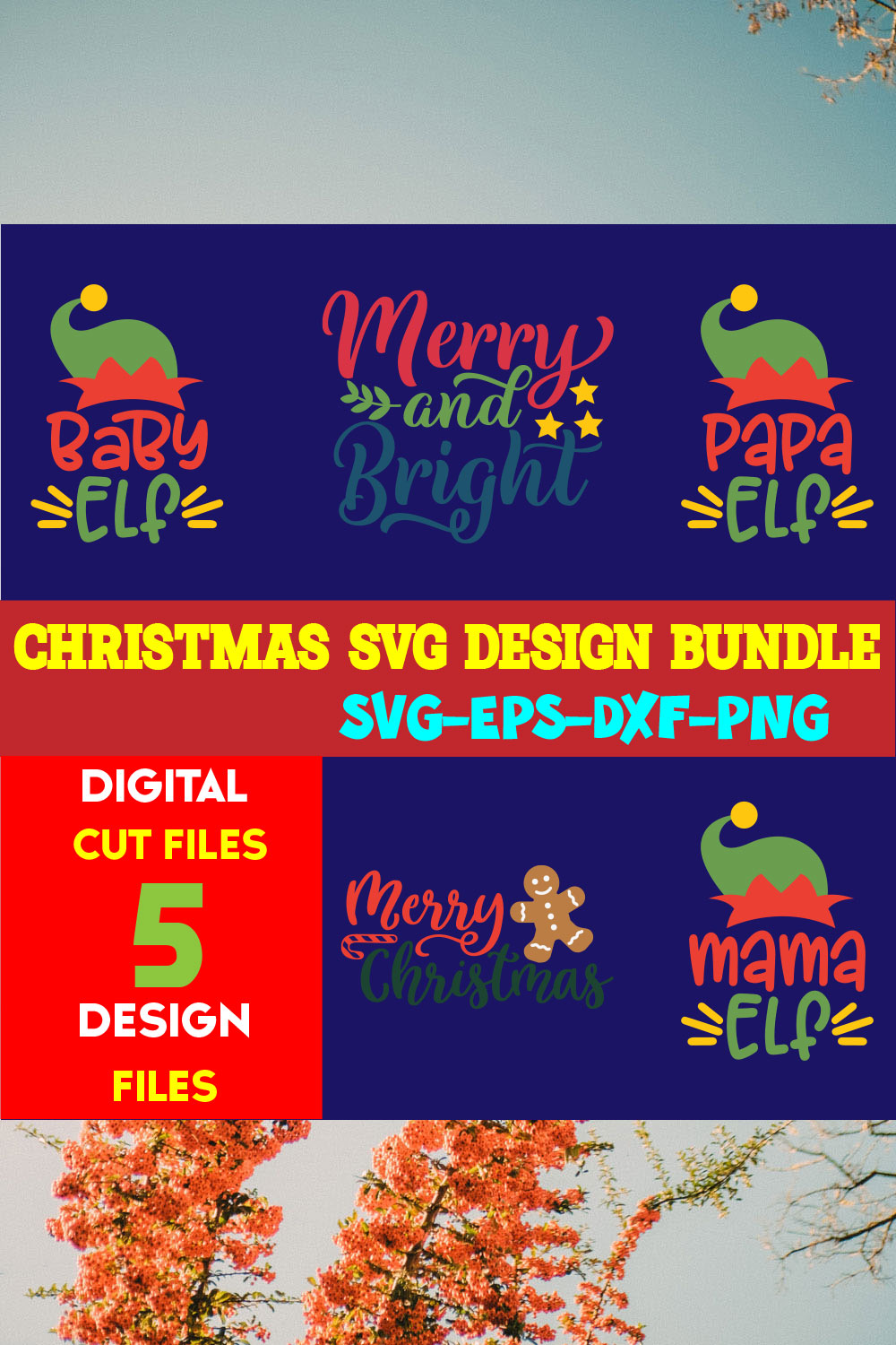 Christmas SVG T-shirt Design Bundle Volume-82 pinterest preview image.