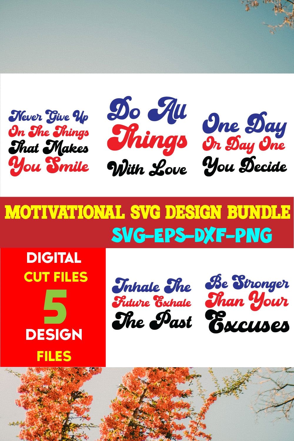 Motivational T-shirt Design Bundle Volume-05 pinterest preview image.