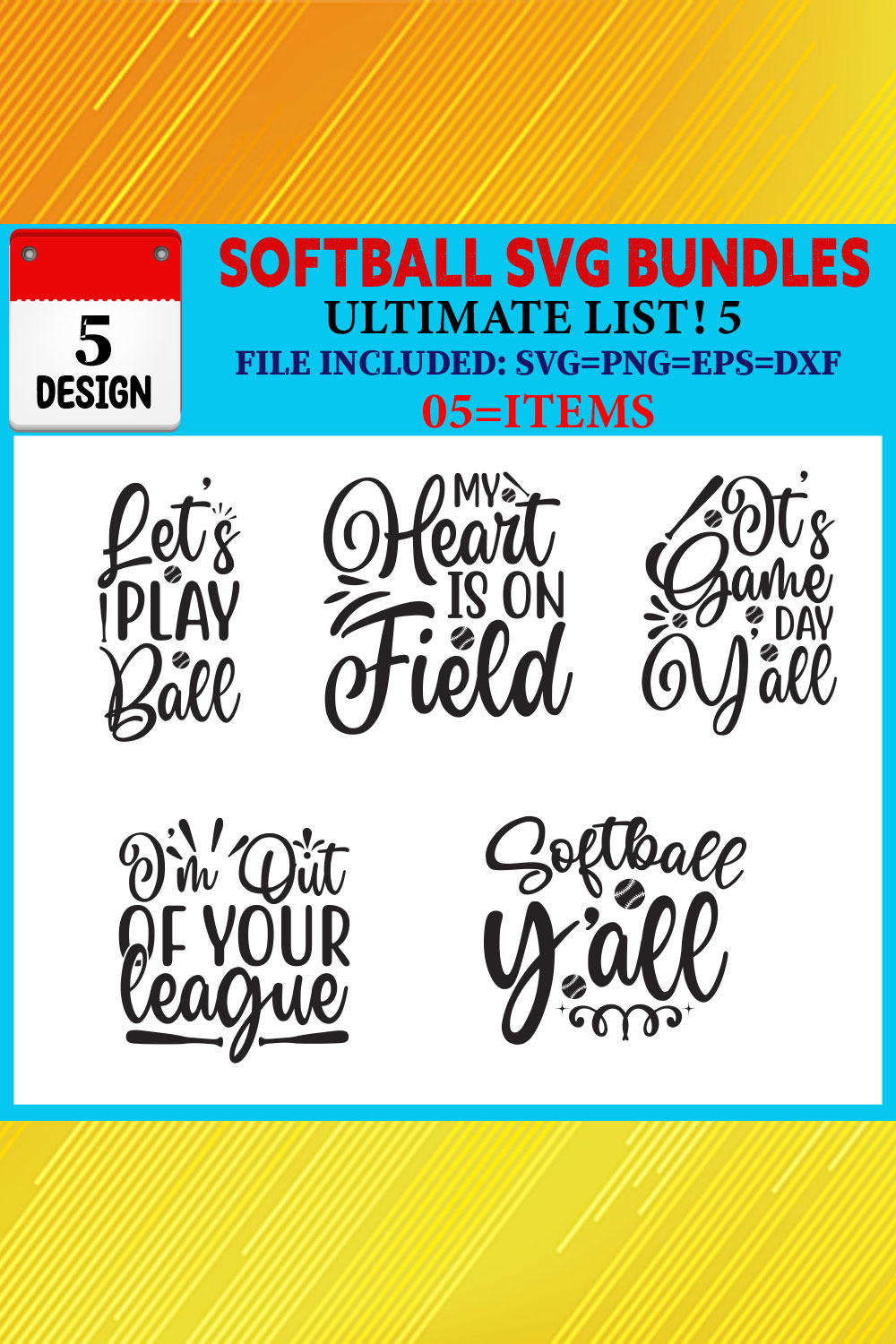 Softball T-shirt Design Bundle Vol-01 pinterest preview image.