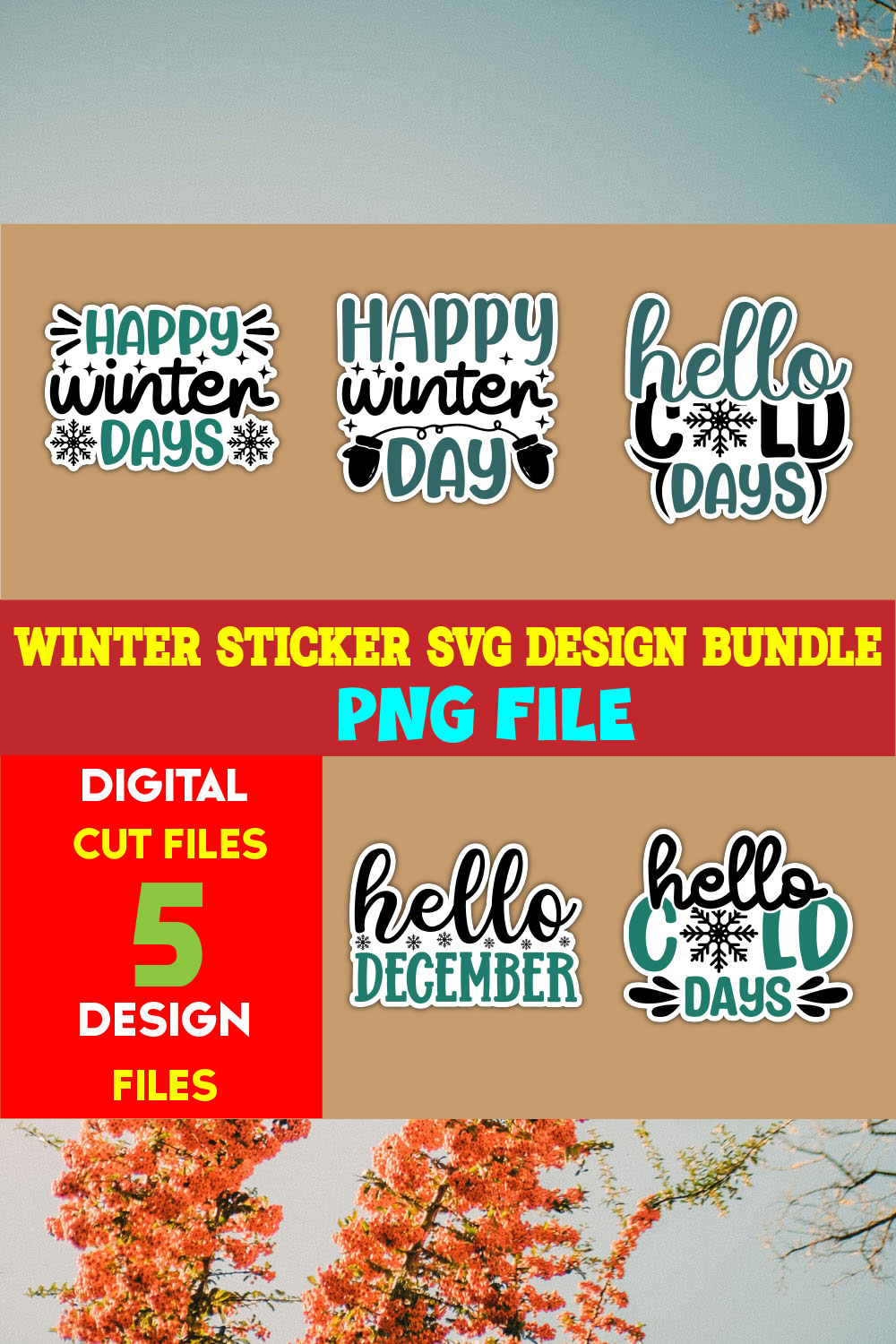 Winter Sticker T-shirt Design Bundle volume -03 pinterest preview image.