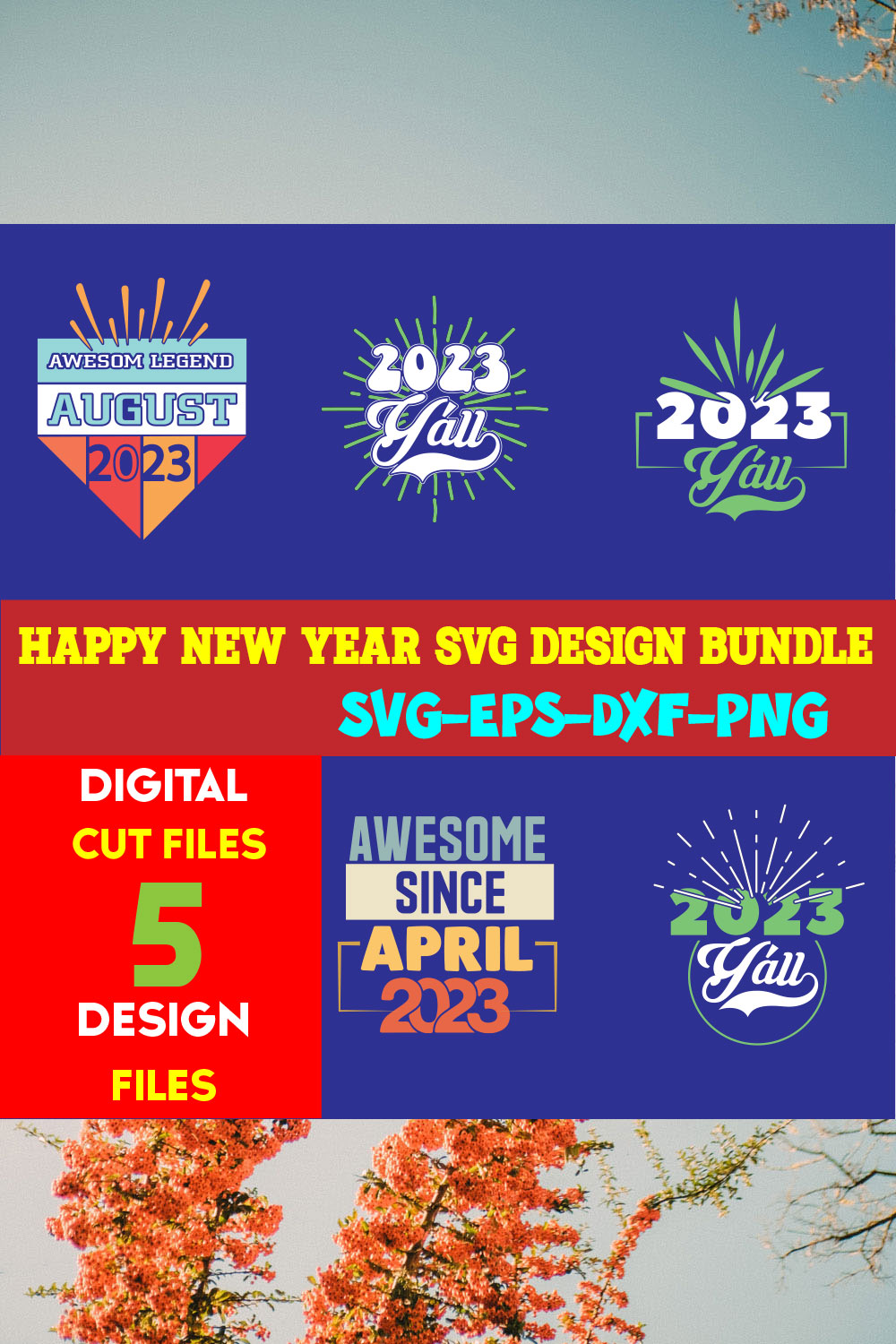 Happy New Year T-shirt Design Bundle Volume-01 pinterest preview image.