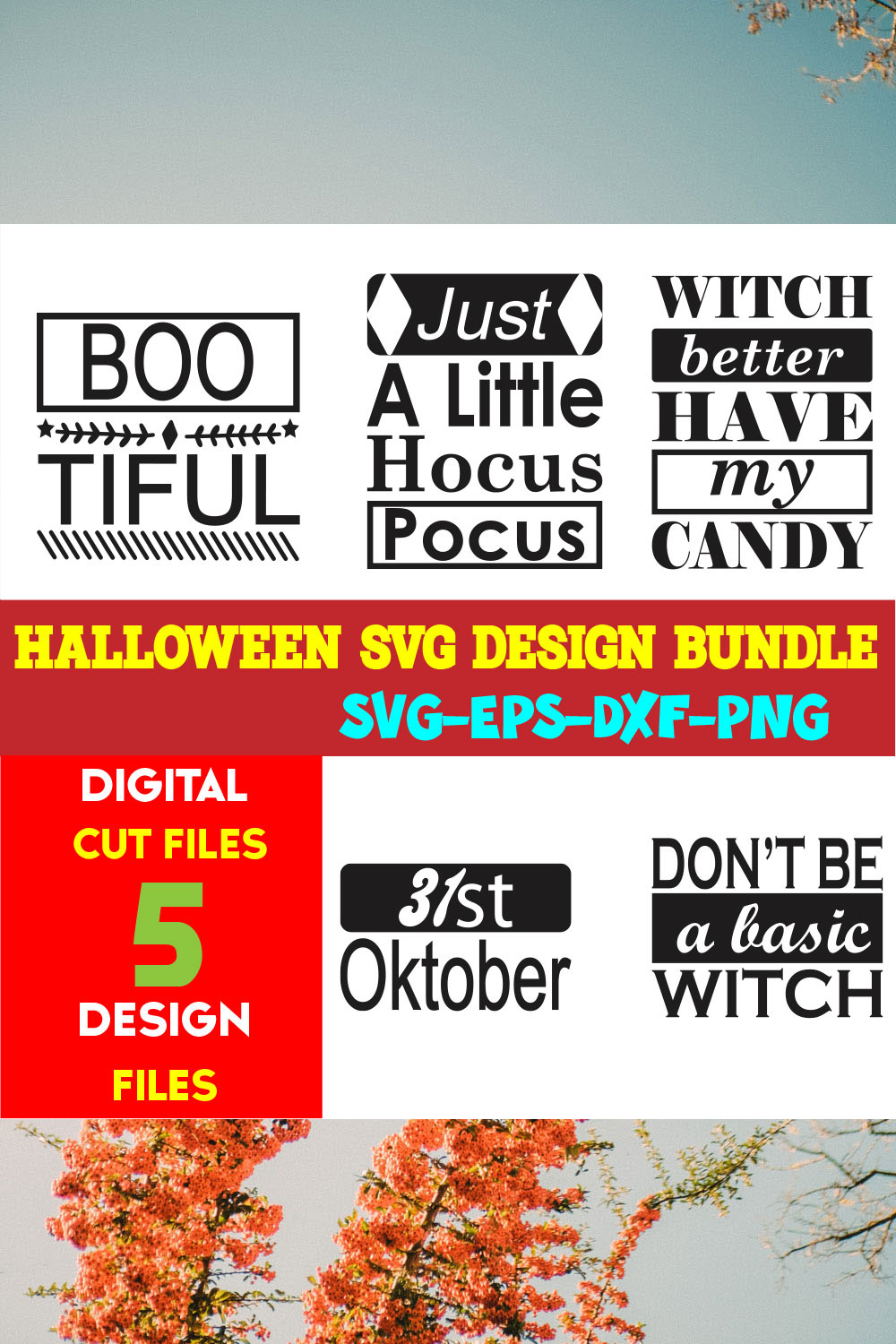 Halloween T-shirt Design Bundle Vol-51 pinterest preview image.