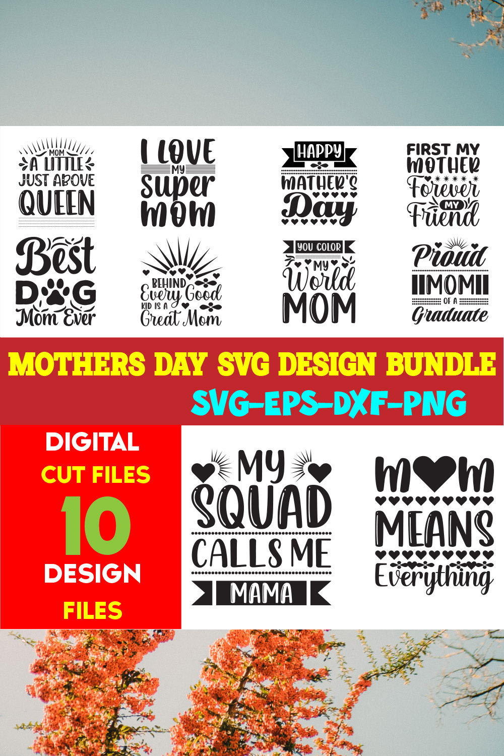 Mothers Day T-shirt Design Bundle Volume-19 pinterest preview image.