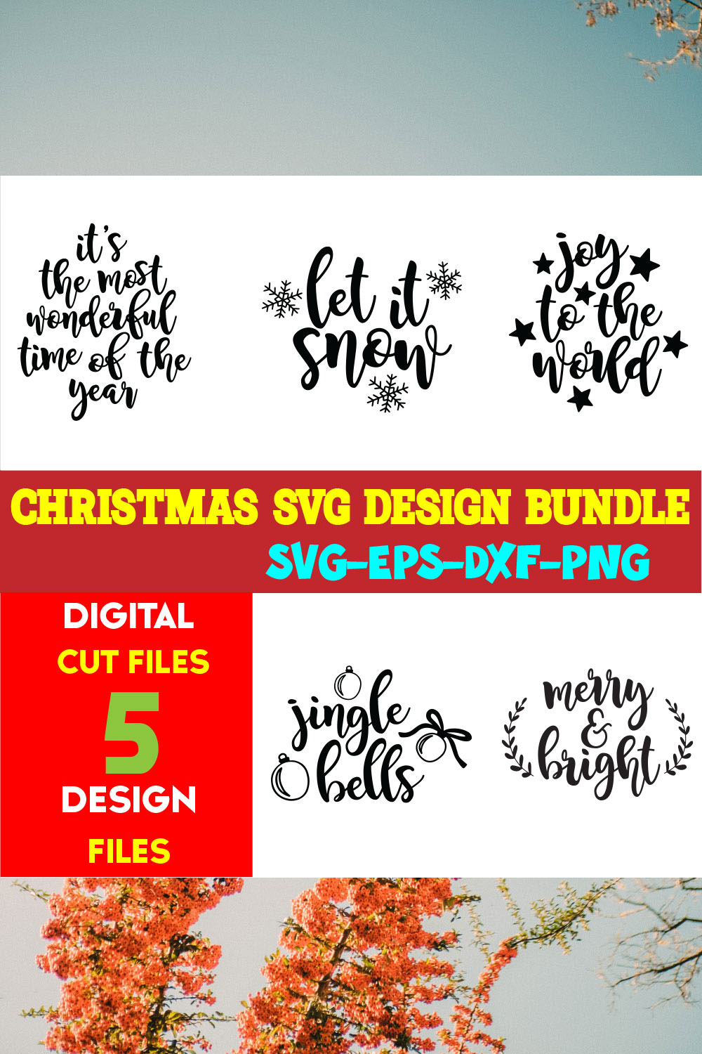 Christmas SVG T-shirt Design Bundle Volume-99 pinterest preview image.