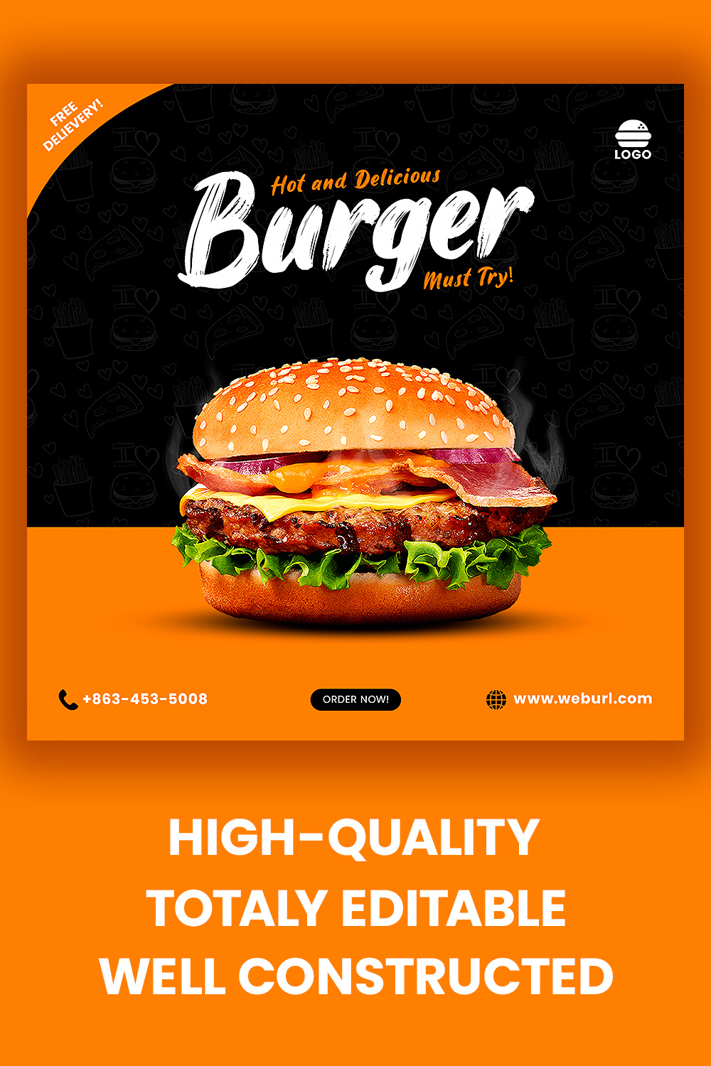 Burger Social Media Post Design pinterest preview image.