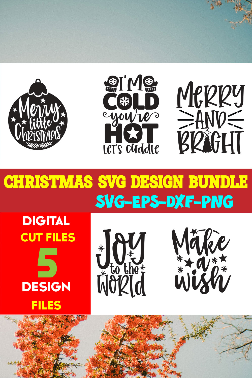 Christmas SVG T-shirt Design Bundle Volume-62 pinterest preview image.