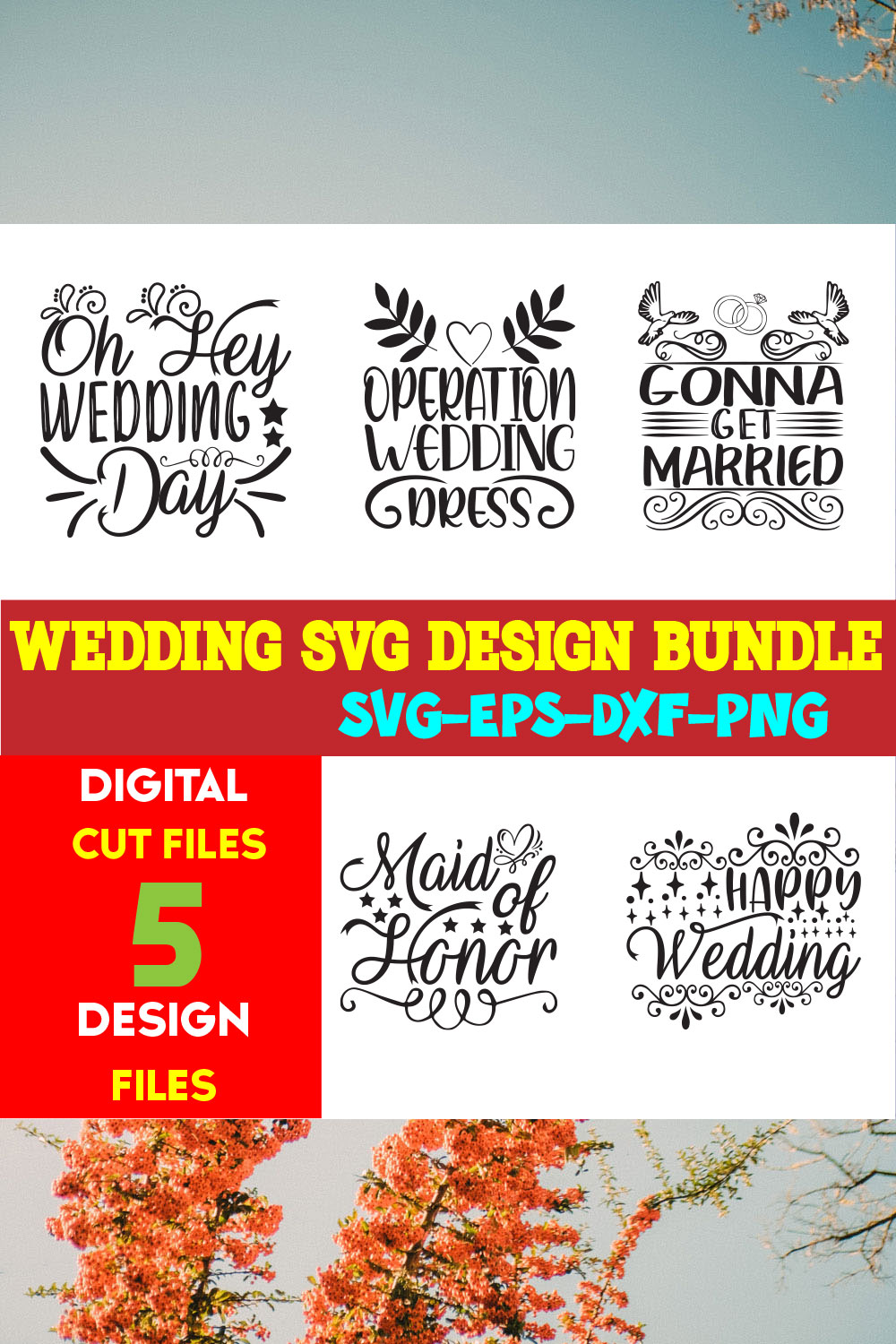 Wedding T-shirt Design Bundle volume -15 pinterest preview image.