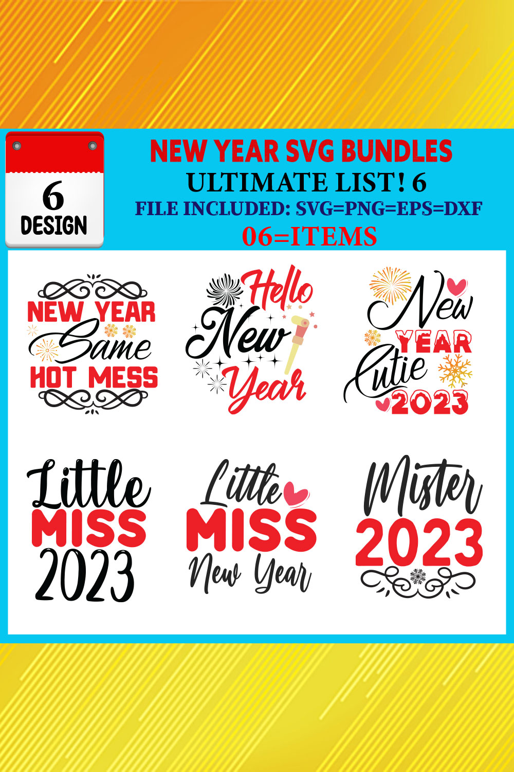 New Year T-shirt Design Bundle Vol-05 pinterest preview image.
