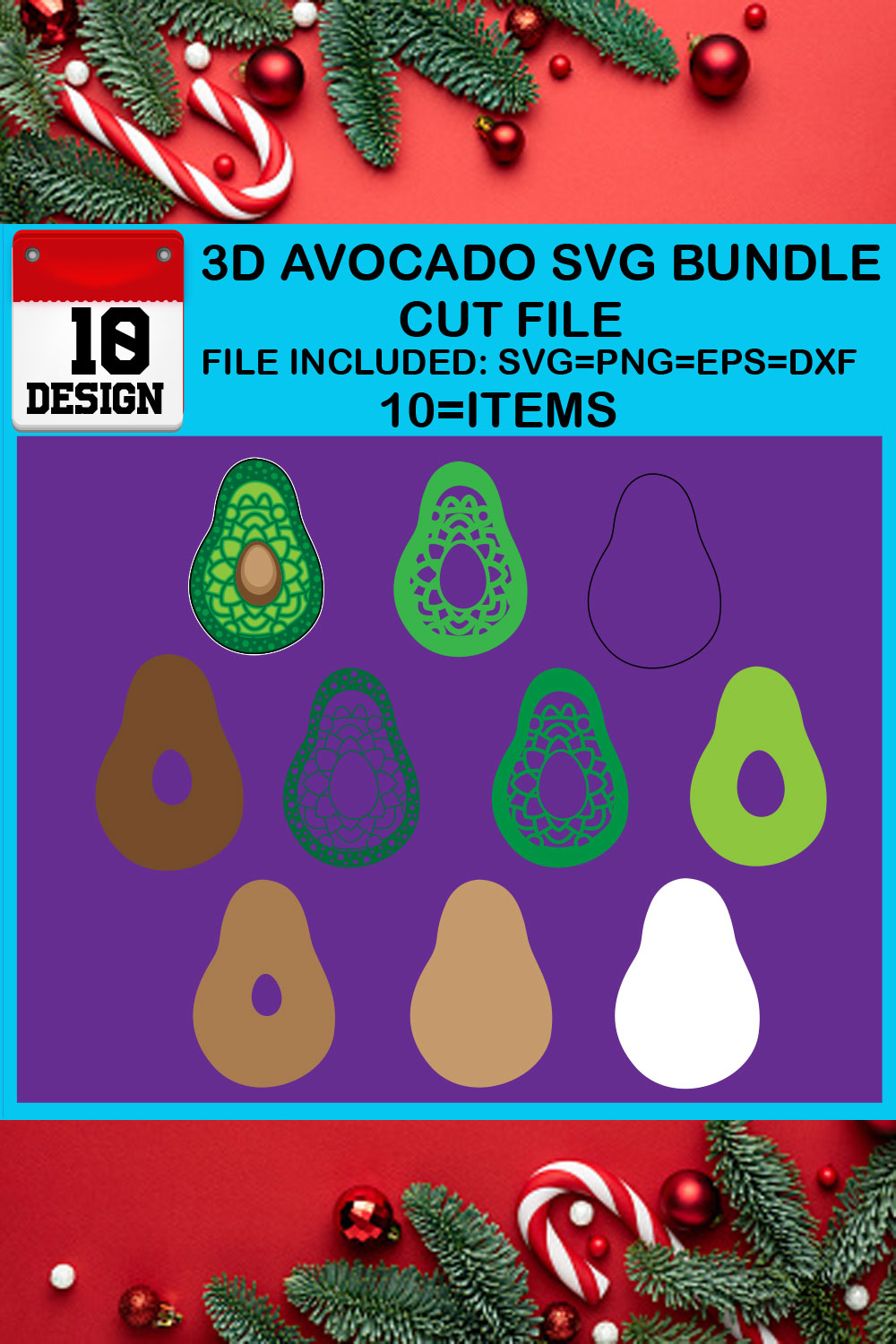 3D Avocado SVG Bundle Cut File pinterest preview image.