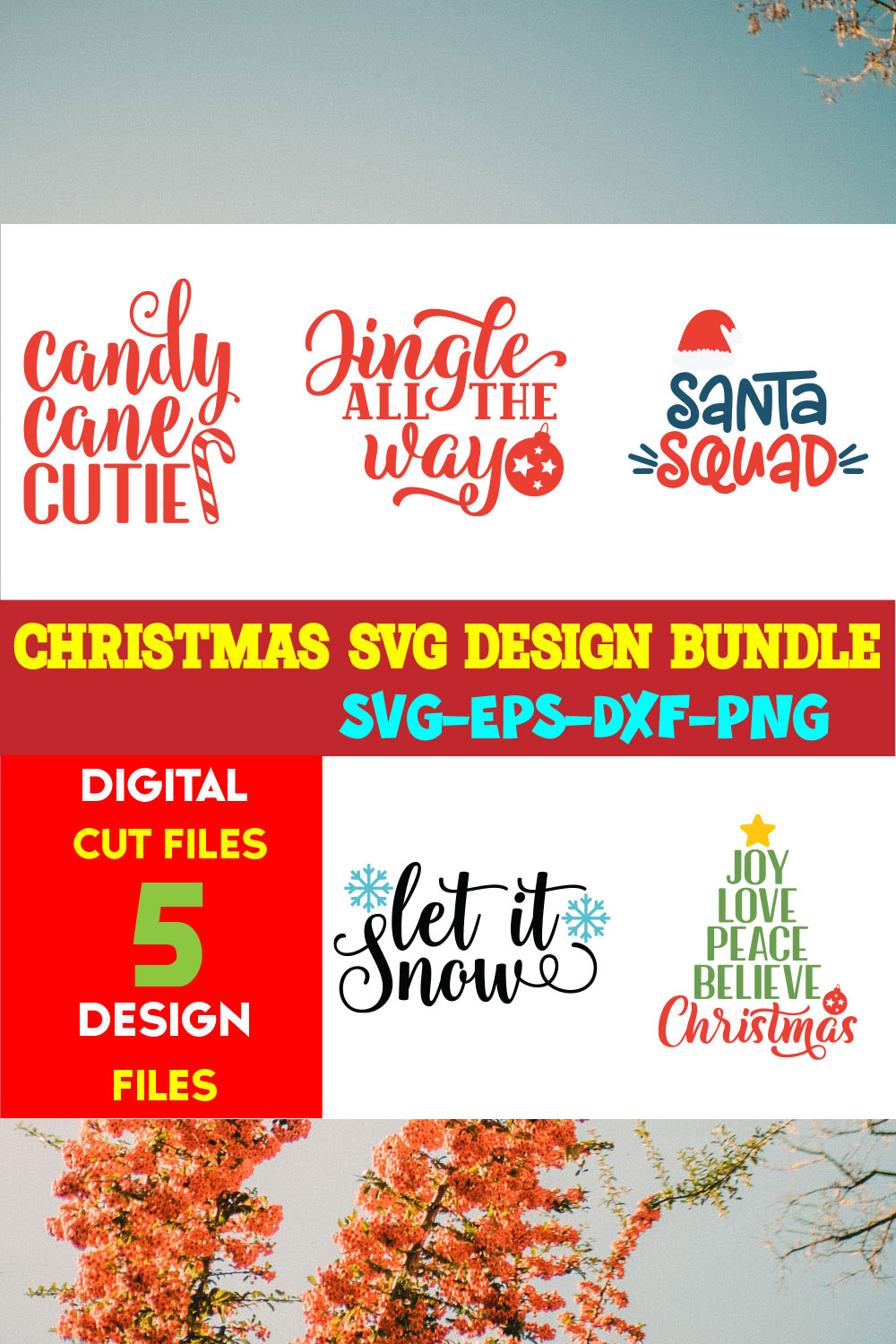 Christmas SVG T-shirt Design Bundle Volume-86 pinterest preview image.