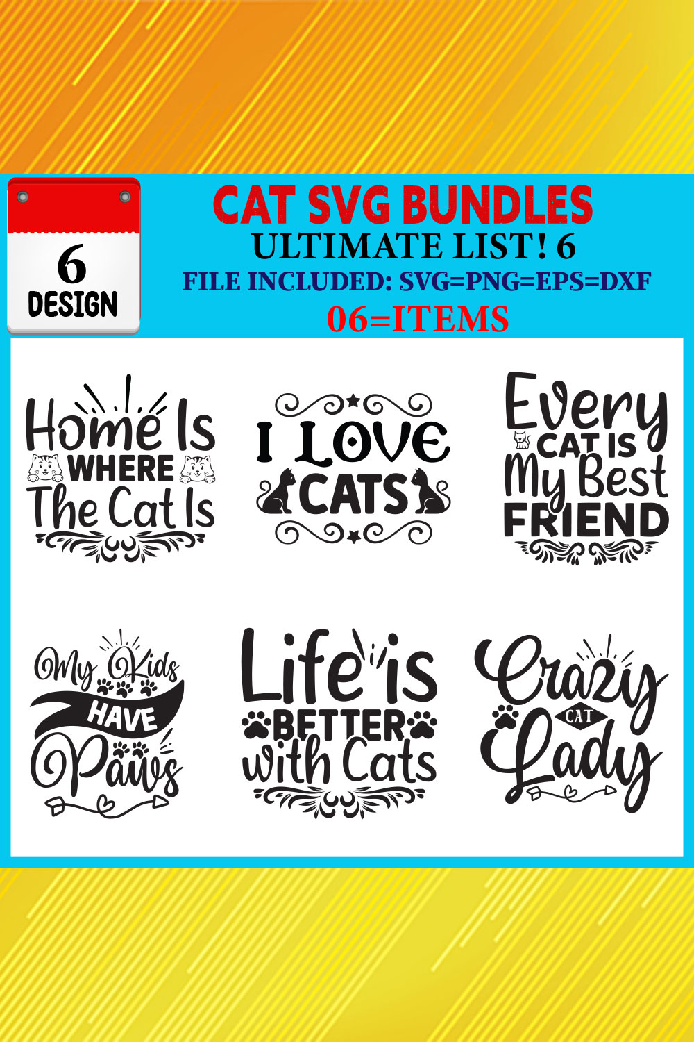 Cat T-shirt Design Bundle Vol-06 pinterest preview image.