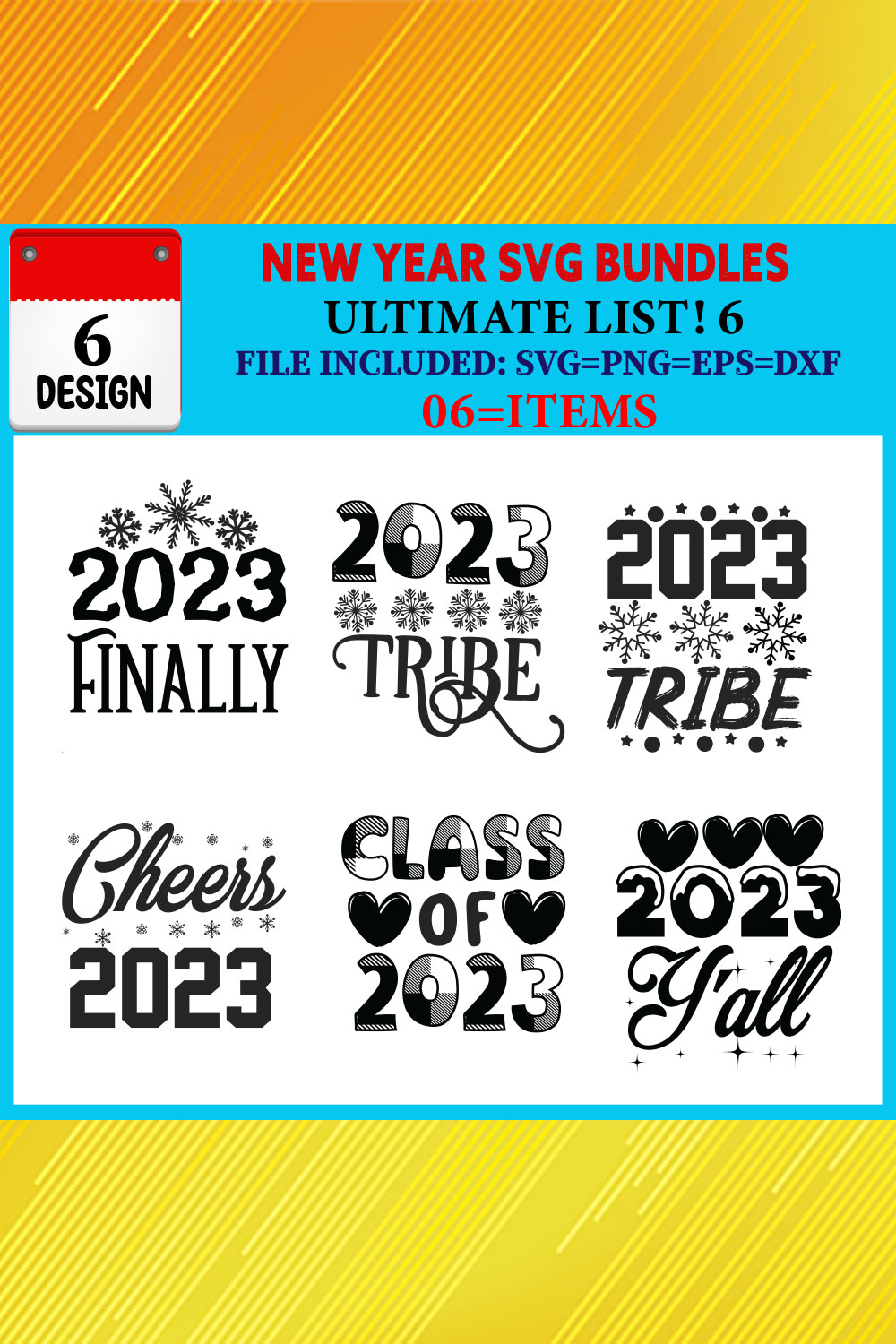 New Year T-shirt Design Bundle Vol-01 pinterest preview image.