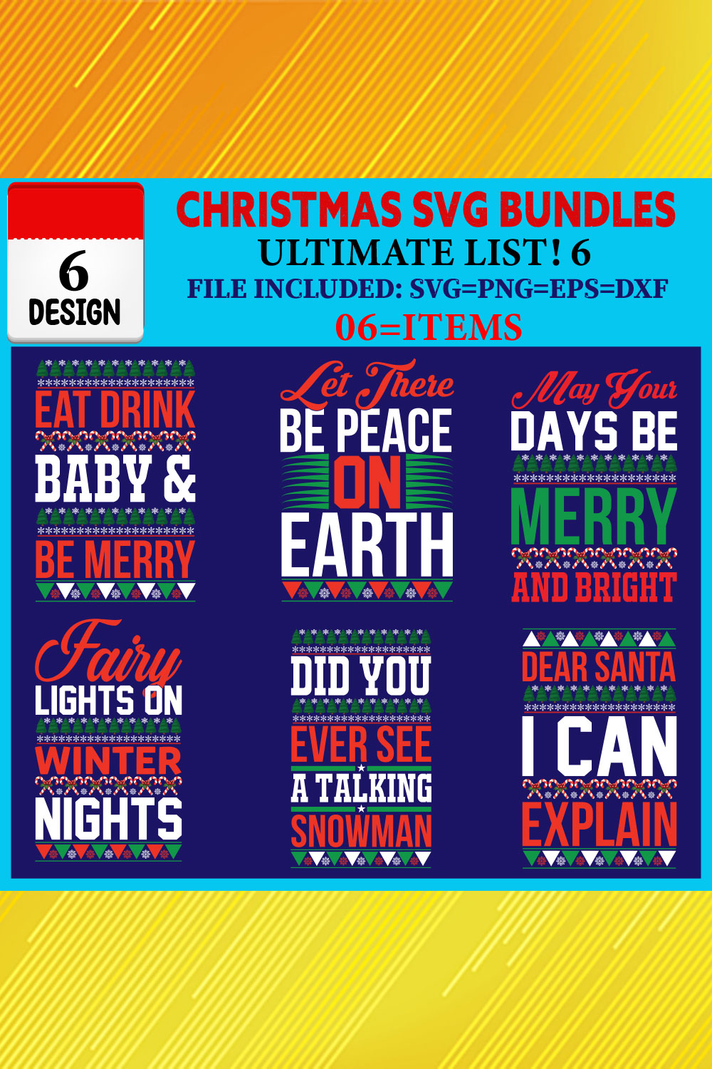 Christmas T-shirt Design Bundle Vol-47 pinterest preview image.