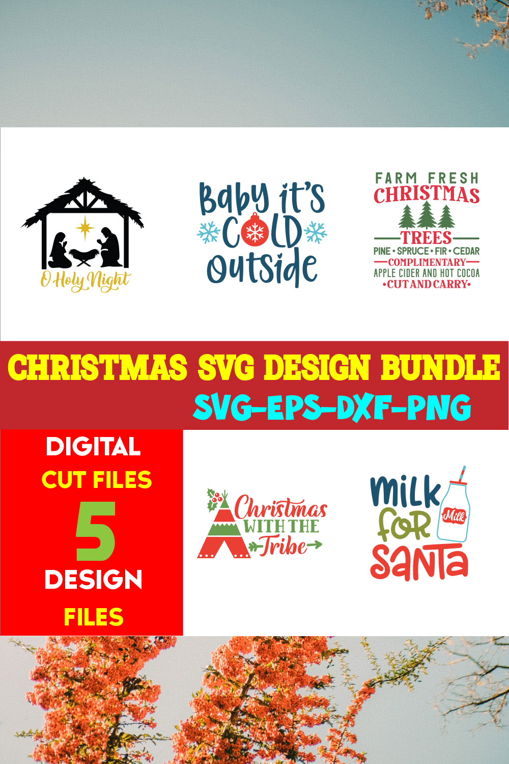 Christmas SVG T-shirt Design Bundle Volume-91 pinterest preview image.