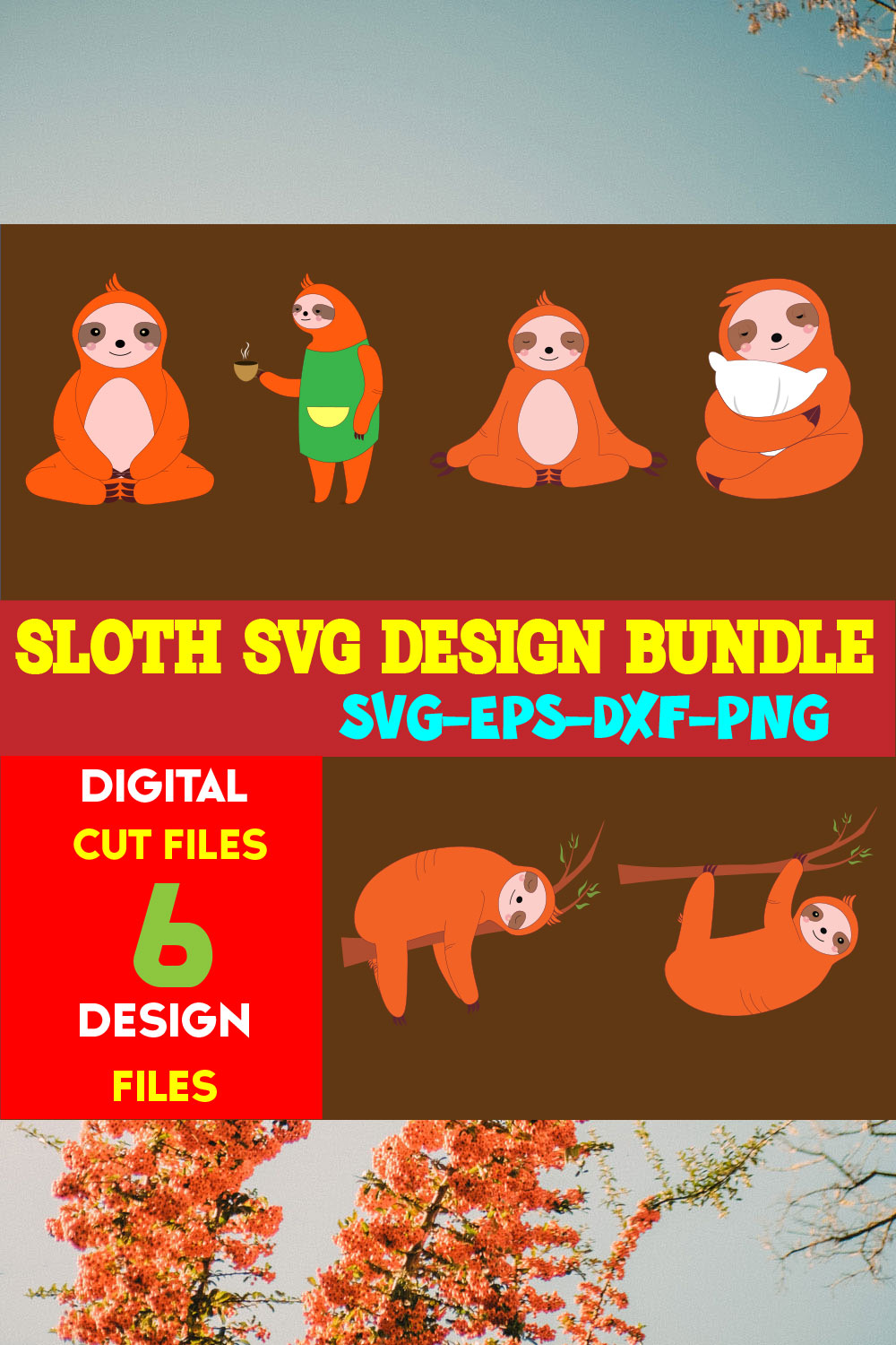 Sloth SVG Design Bundle pinterest preview image.