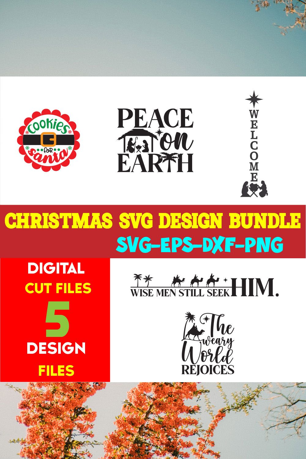 Christmas SVG T-shirt Design Bundle Volume-81 pinterest preview image.