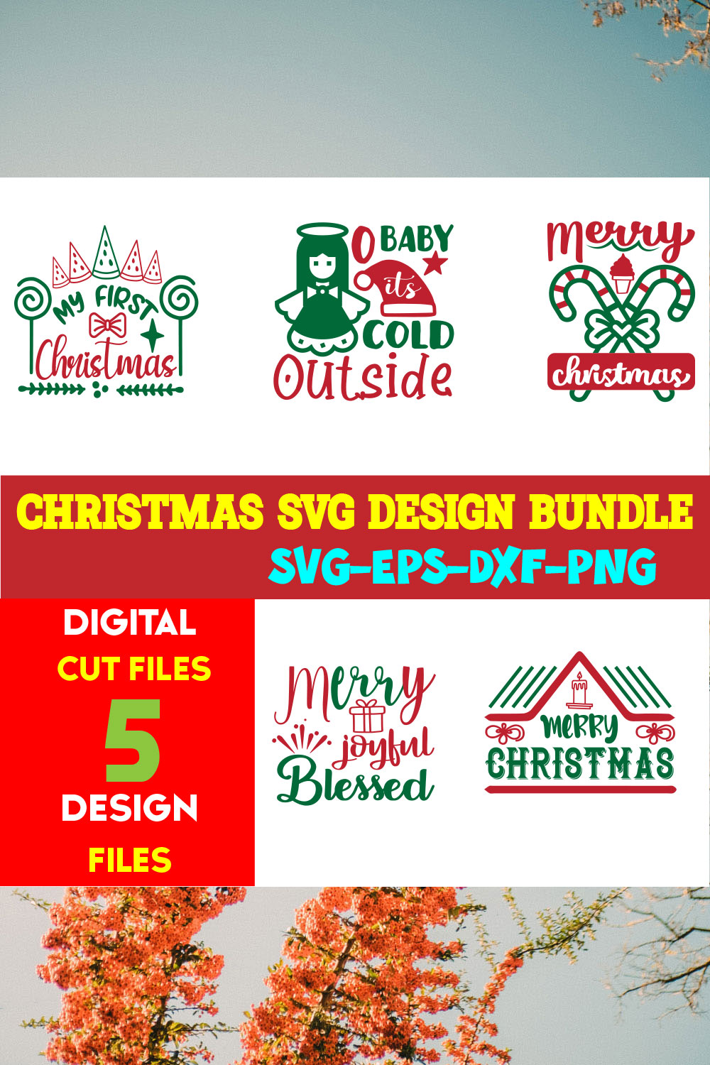 Christmas SVG T-shirt Design Bundle Volume-52 pinterest preview image.