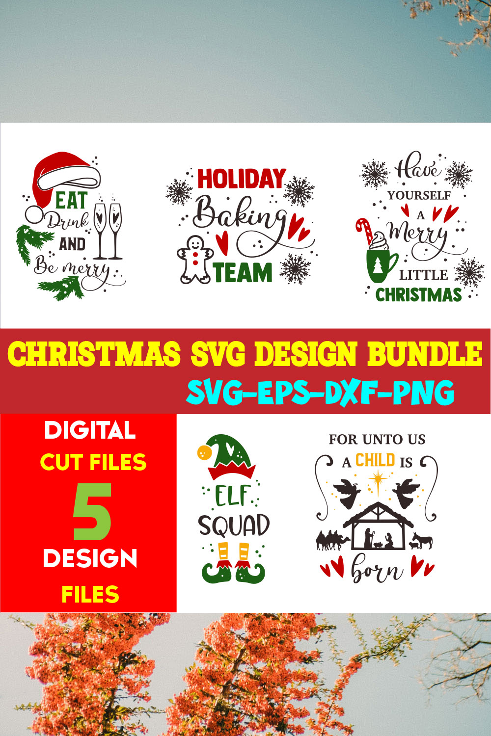 Christmas SVG T-shirt Design Bundle Volume-93 pinterest preview image.