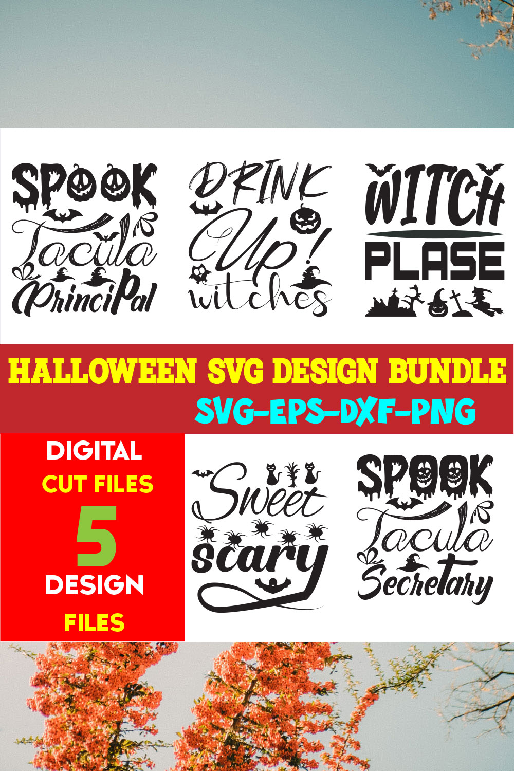 Halloween T-shirt Design Bundle Vol-27 pinterest preview image.