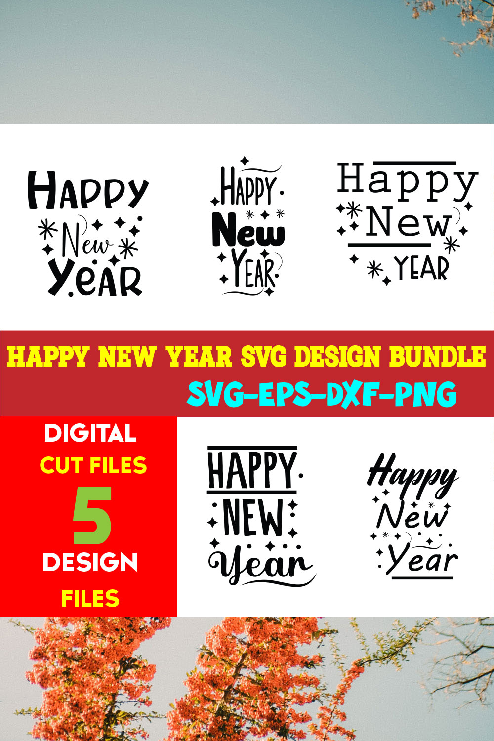 Happy New Year T-shirt Design Bundle Volume-06 pinterest preview image.