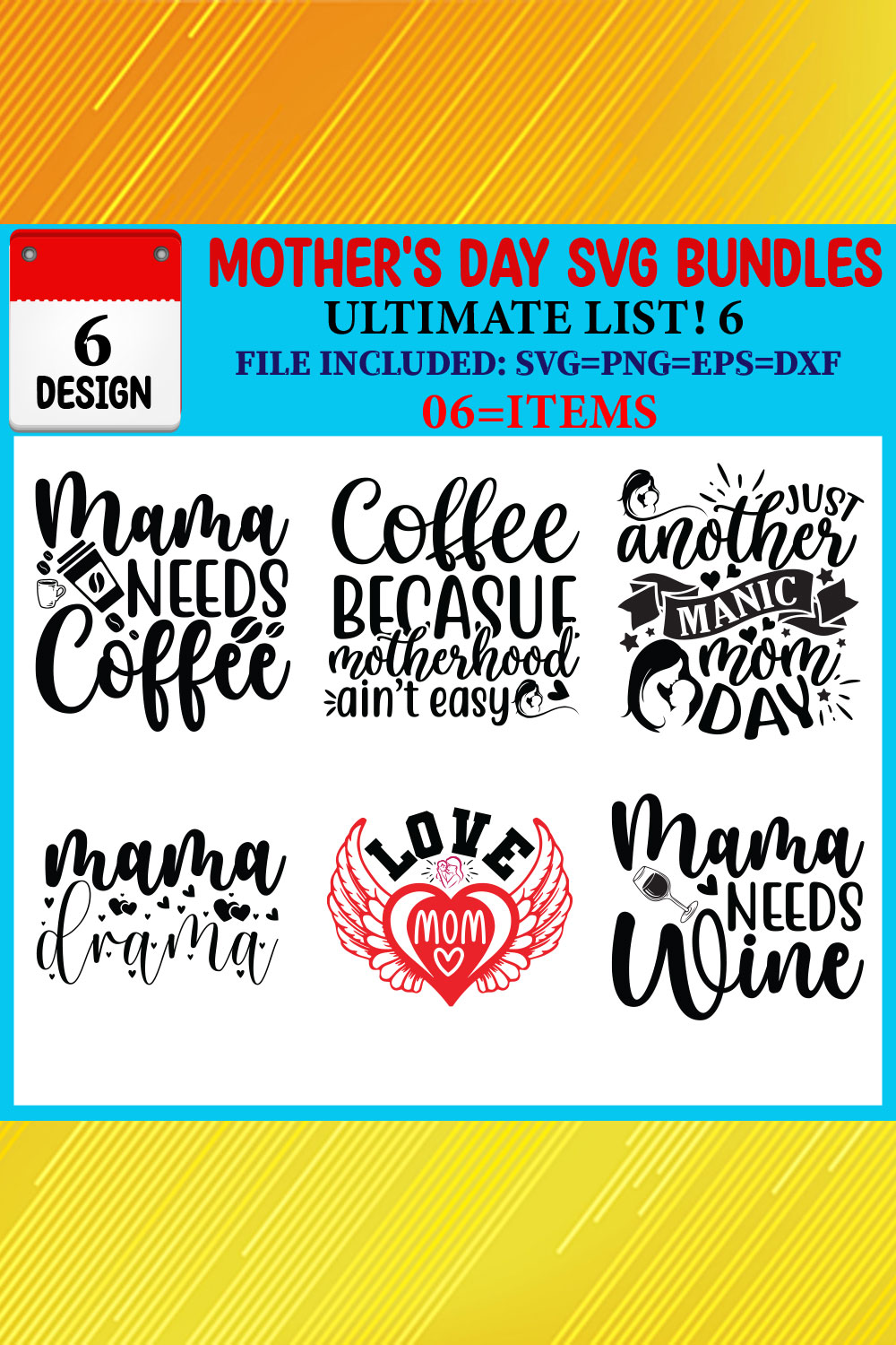 Mother's Day T-shirt Design Bundle Vol-17 pinterest preview image.