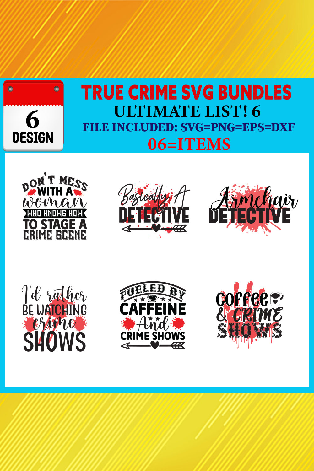 True Crime T-shirt Design Bundle Vol-01 pinterest preview image.