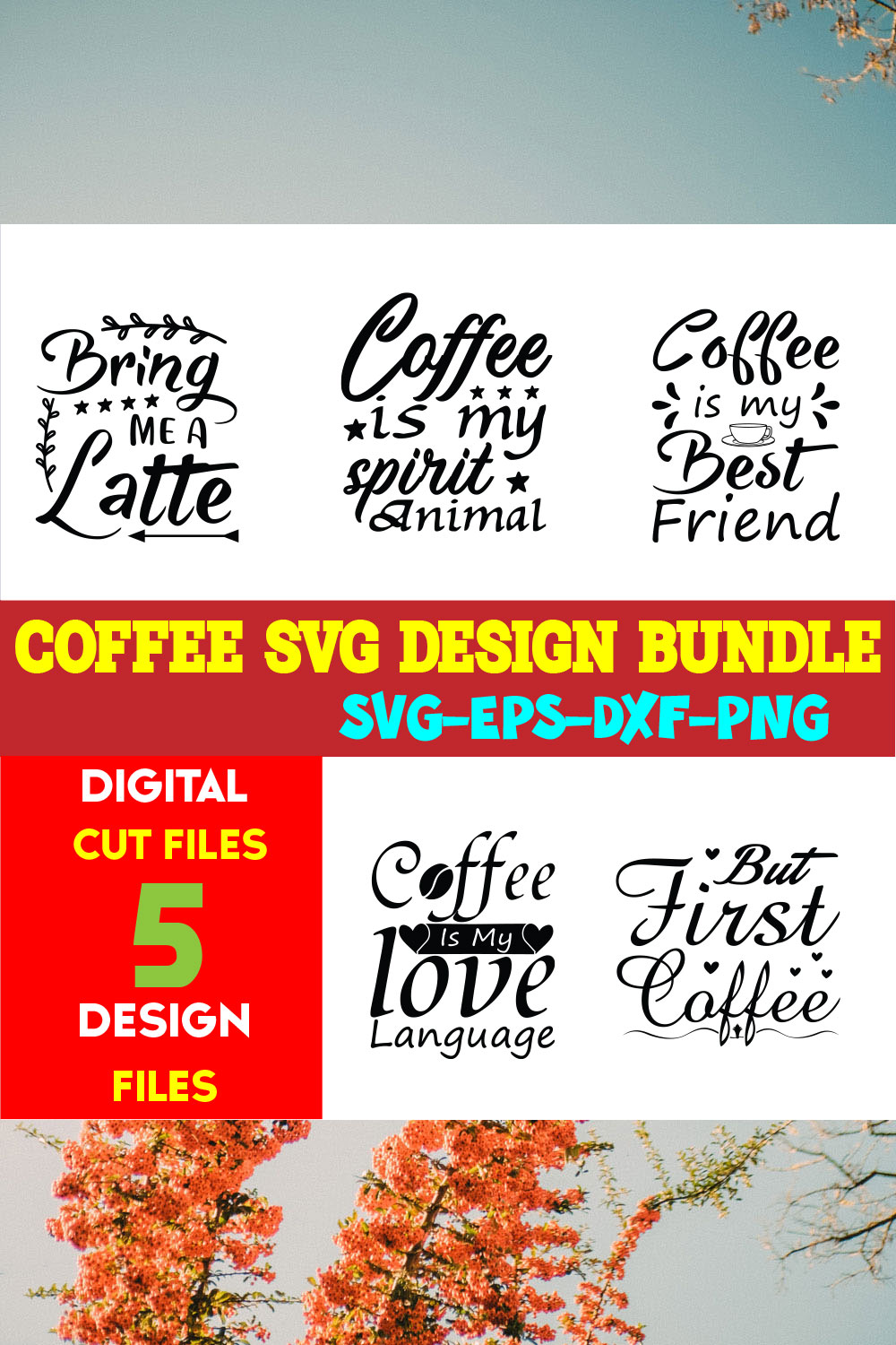 Coffee SVG T-shirt Design Bundle Volume-03 pinterest preview image.