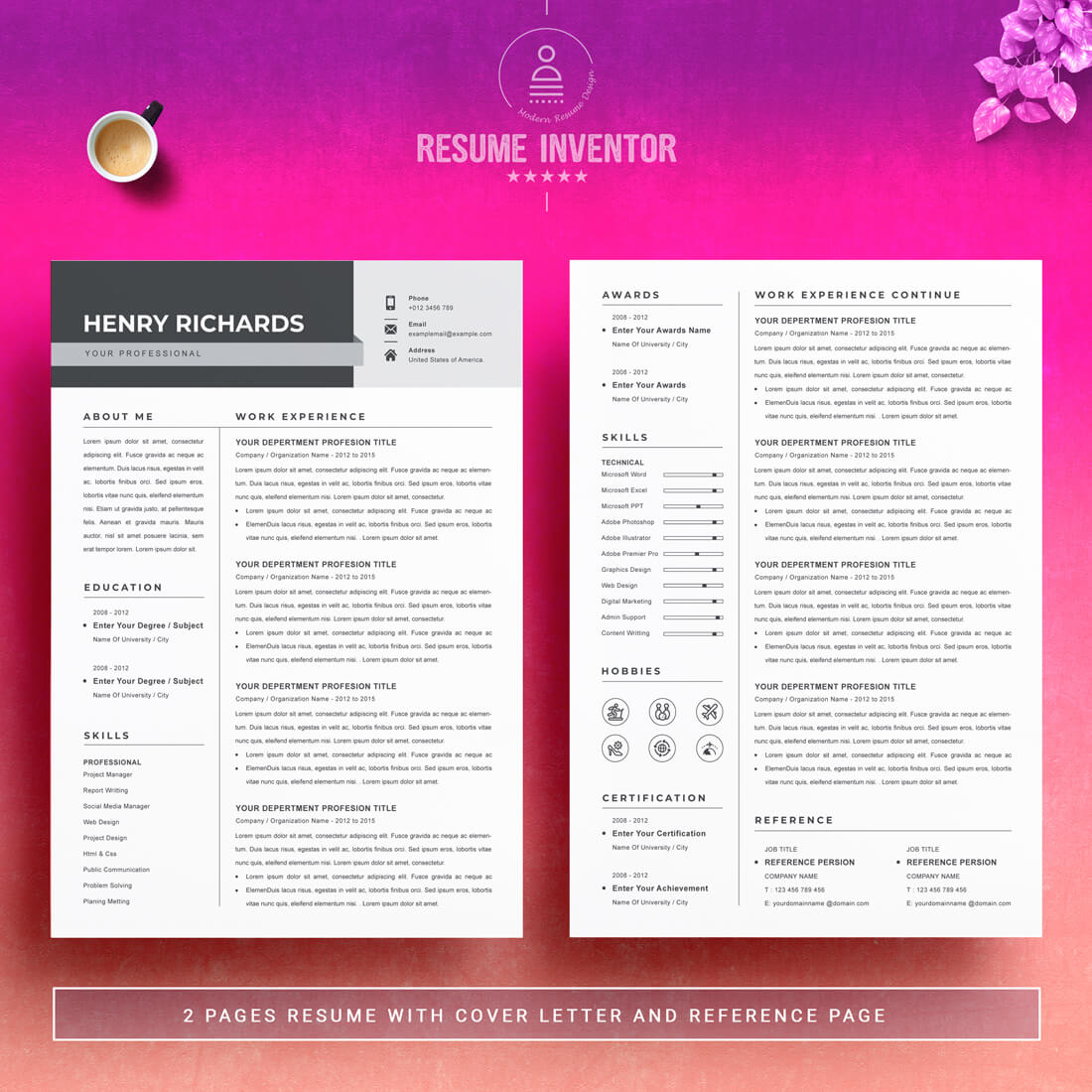 CV Template Download Resume Template | MS Word Cover Letter | PSD Format Template preview image.