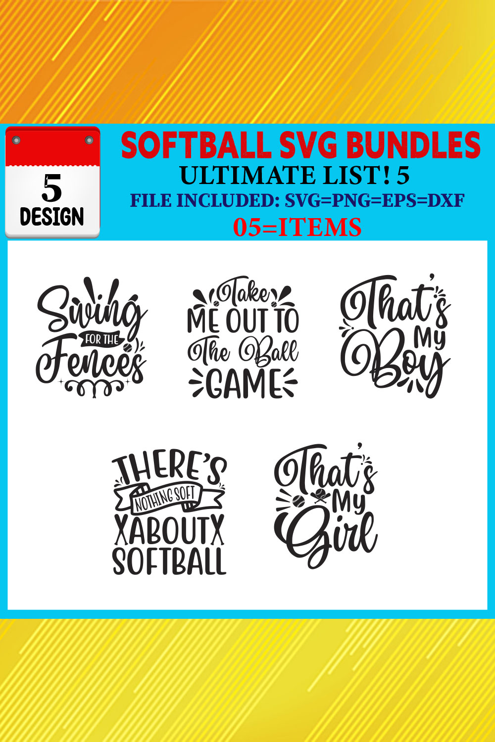 Softball T-shirt Design Bundle Vol-02 pinterest preview image.