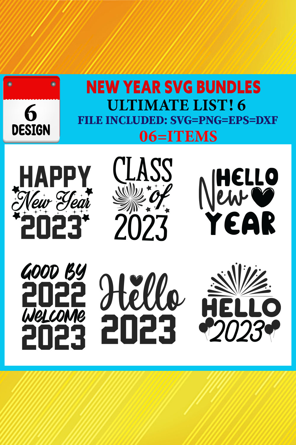 New Year T-shirt Design Bundle Vol-02 pinterest preview image.