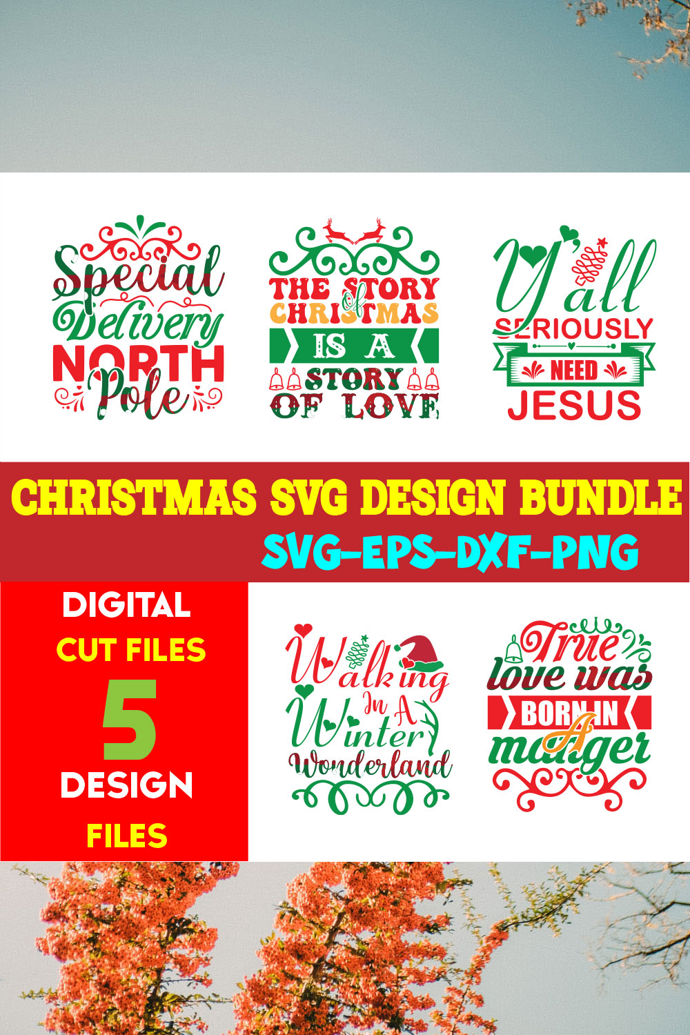 Christmas SVG T-shirt Design Bundle Volume-104 pinterest preview image.