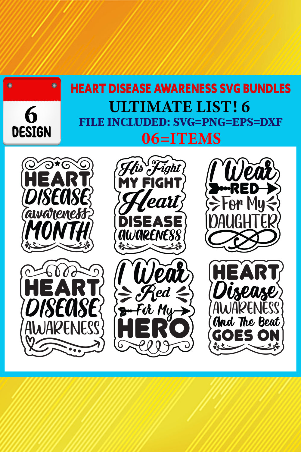 Heart Disease Awareness T-shirt Design Bundle Vol-01 pinterest preview image.