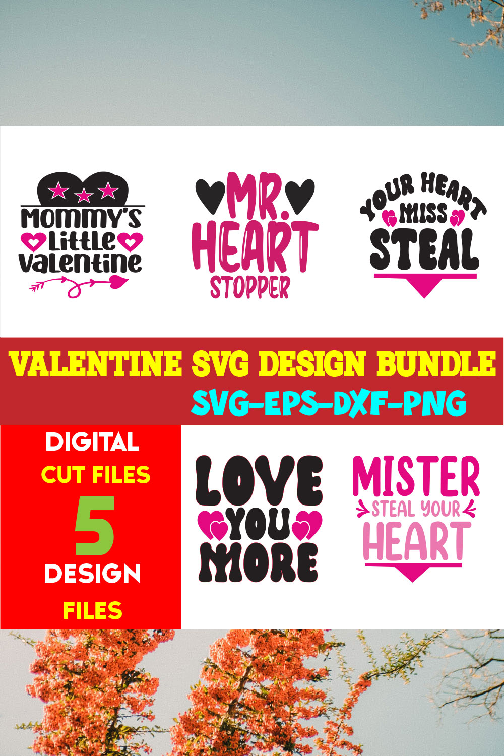 Valentine T-shirt Design Bundle Vol-14 pinterest preview image.