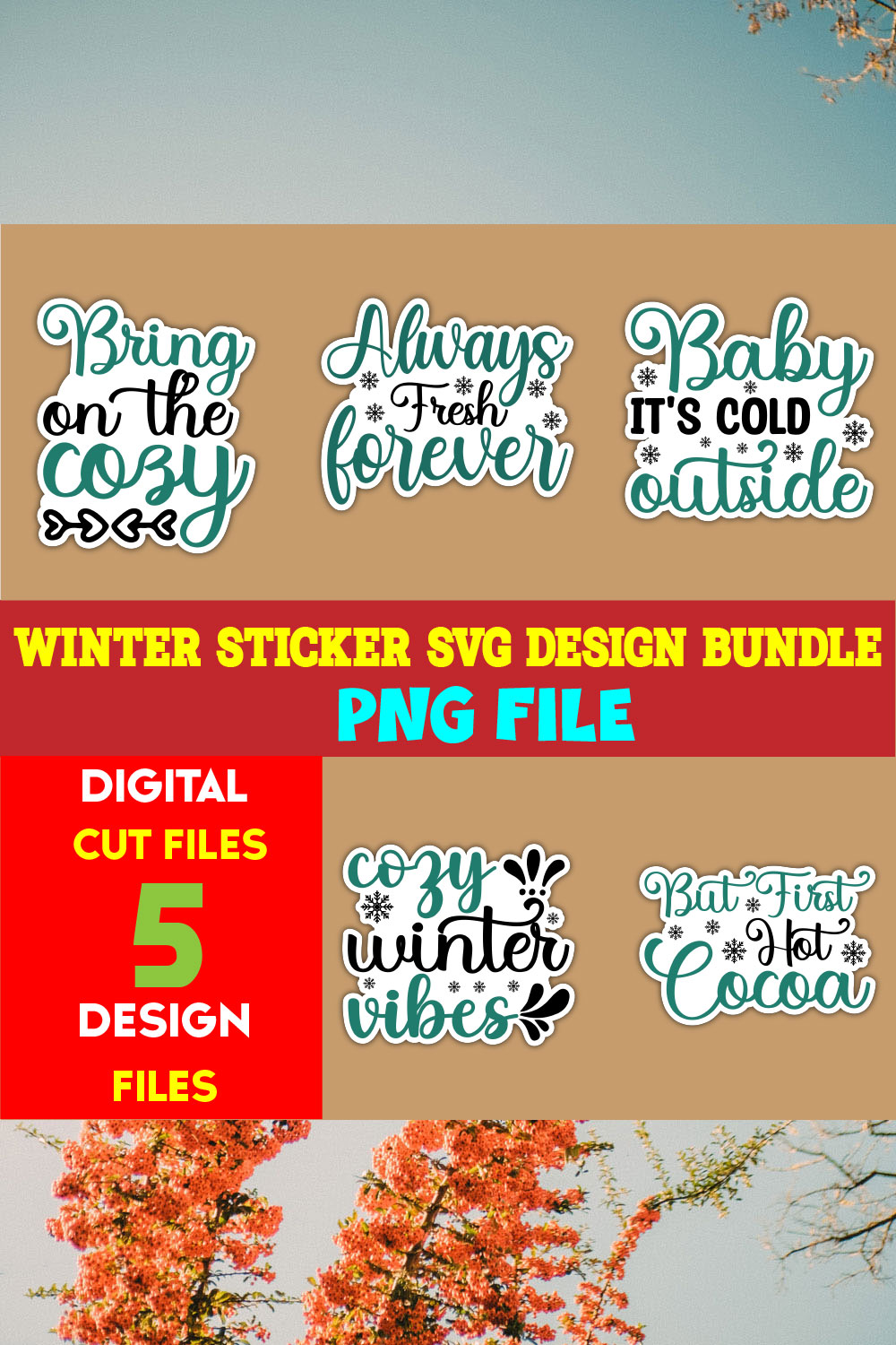 Winter Sticker T-shirt Design Bundle volume -01 pinterest preview image.