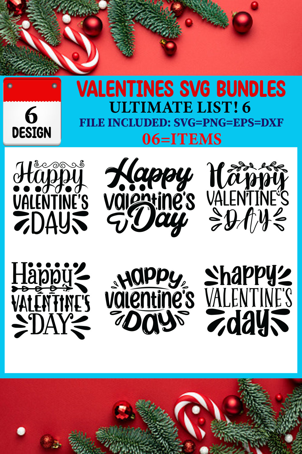 Valentines SVG T-shirt Design Bundle pinterest preview image.